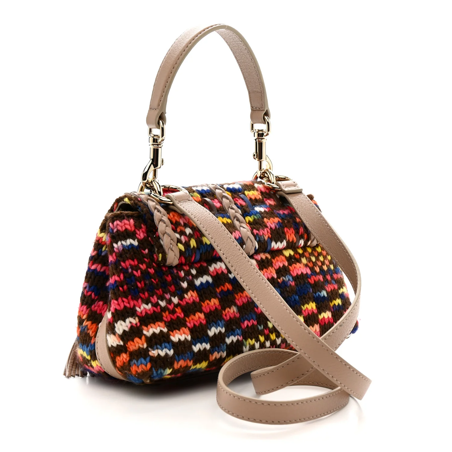 Cashmere Knit Calfskin Mini Penelope Soft Shoulder Bag Woodrose Multicolor - Image 3