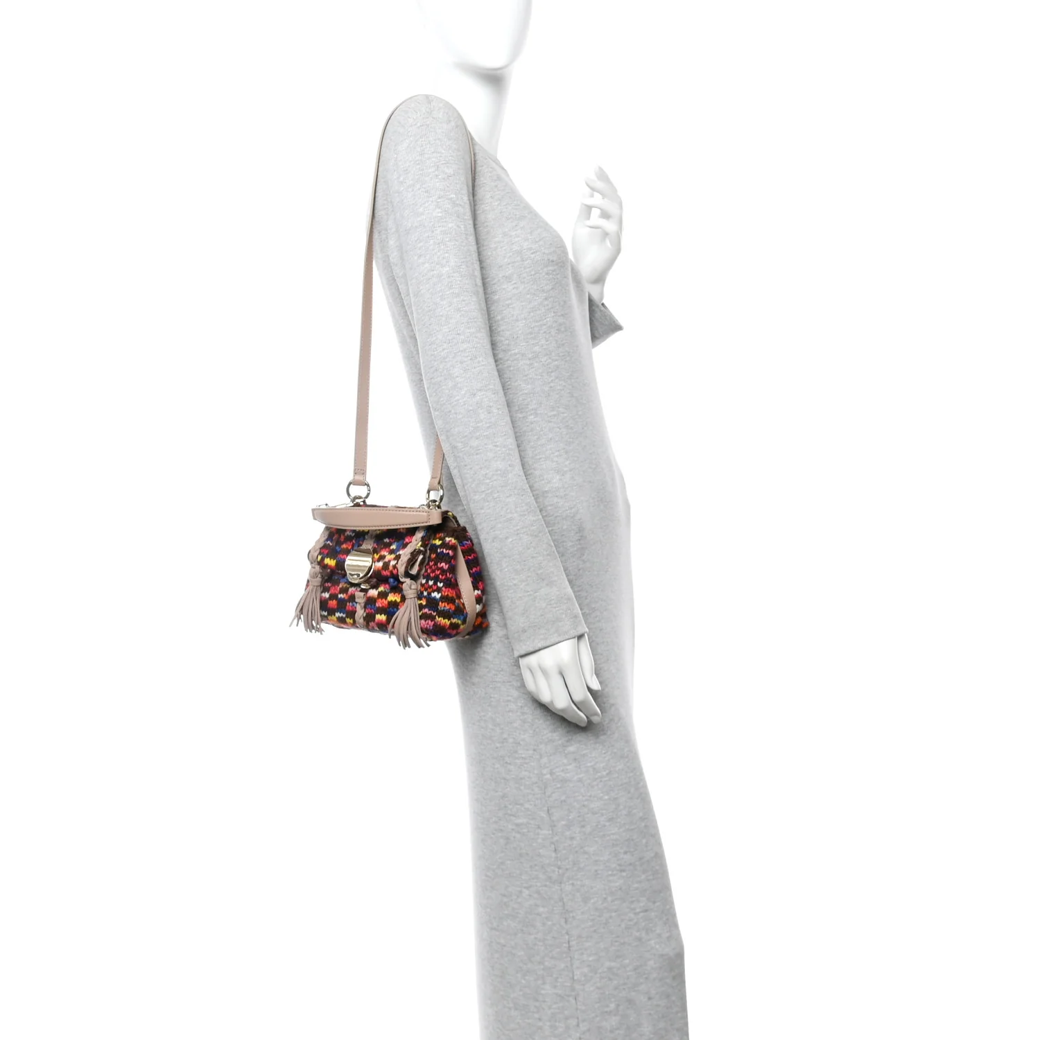 Cashmere Knit Calfskin Mini Penelope Soft Shoulder Bag Woodrose Multicolor - Image 2