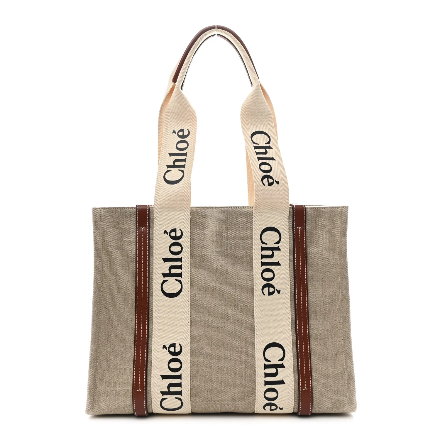 Cotton Calfskin Medium Woody Ribbon Tote White Brown