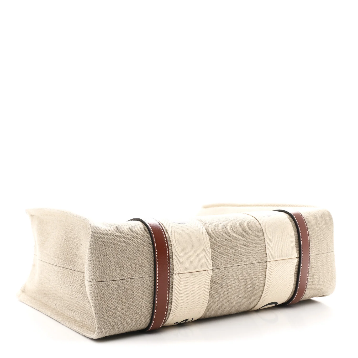 Cotton Calfskin Medium Woody Ribbon Tote White Brown - Image 4
