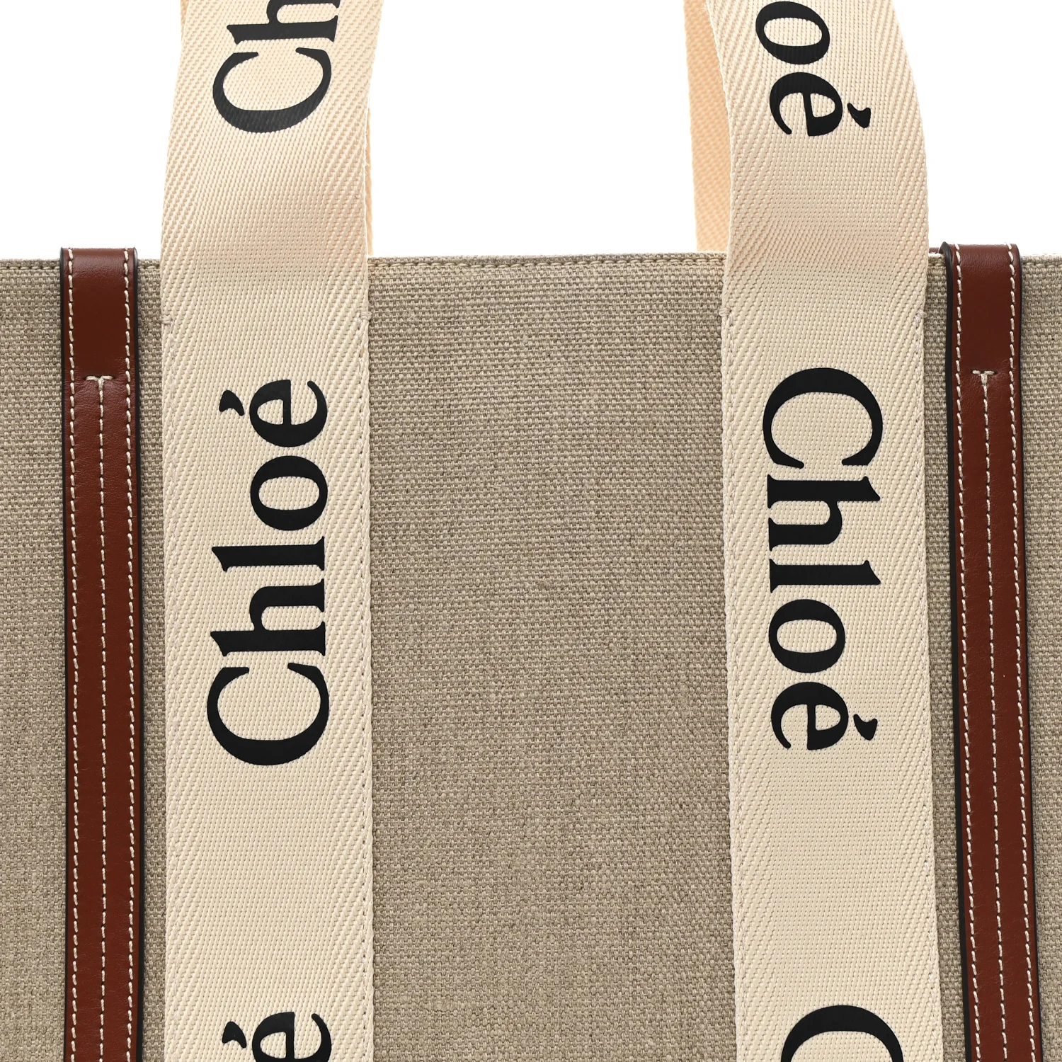 Cotton Calfskin Medium Woody Ribbon Tote White Brown - Image 8