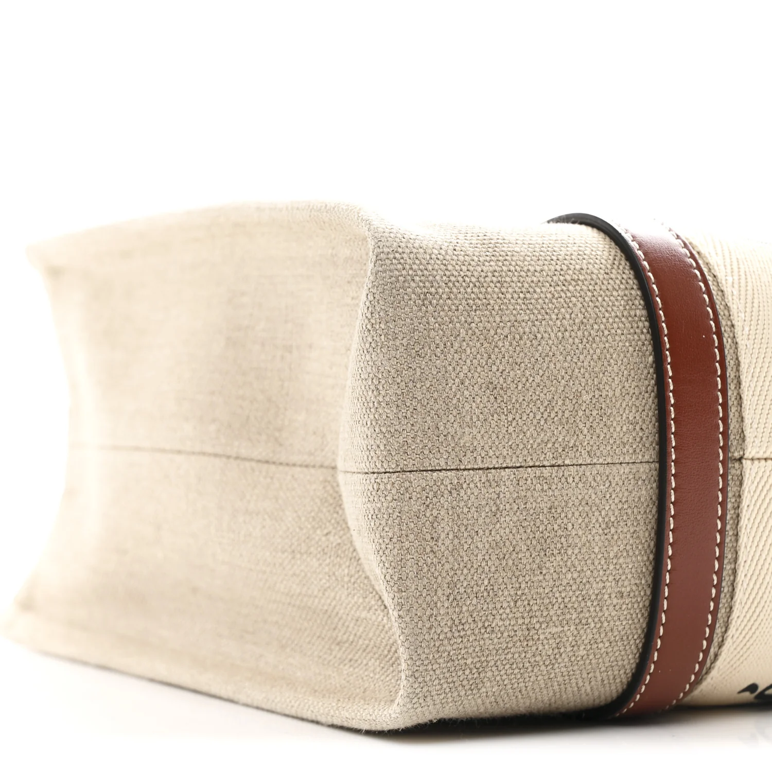 Cotton Calfskin Medium Woody Ribbon Tote White Brown - Image 9