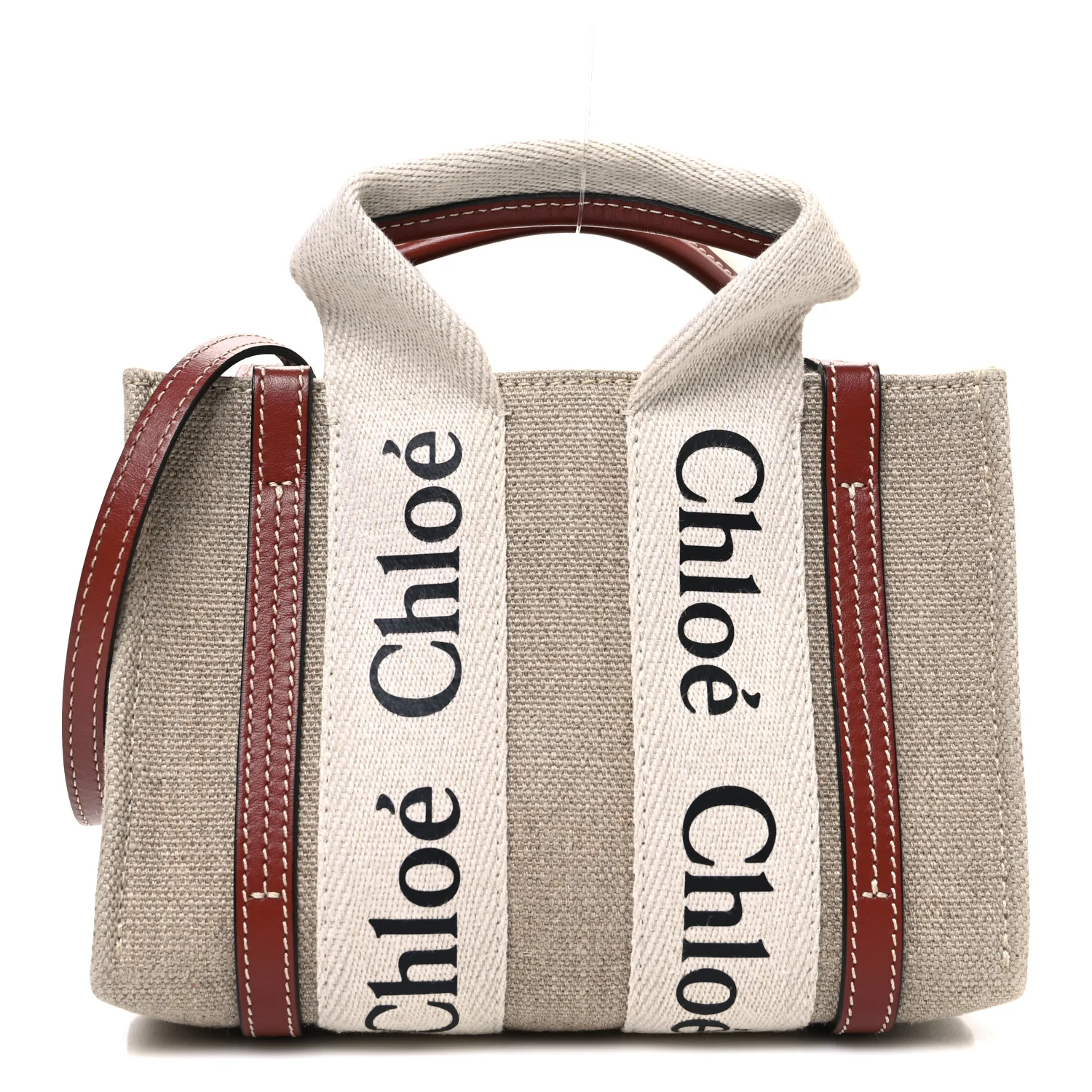 Cotton Calfskin Mini Woody Ribbon Tote White Brown