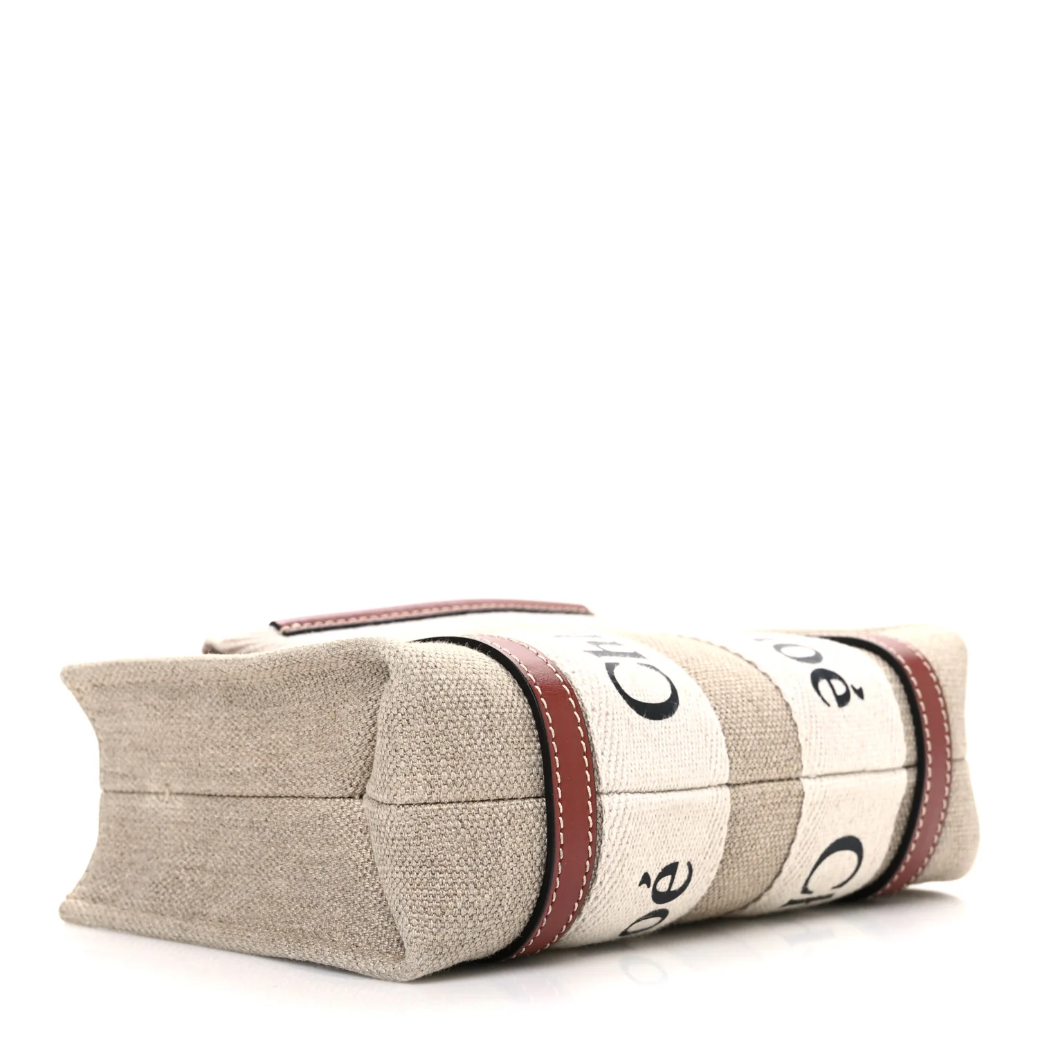 Cotton Calfskin Mini Woody Ribbon Tote White Brown - Image 4