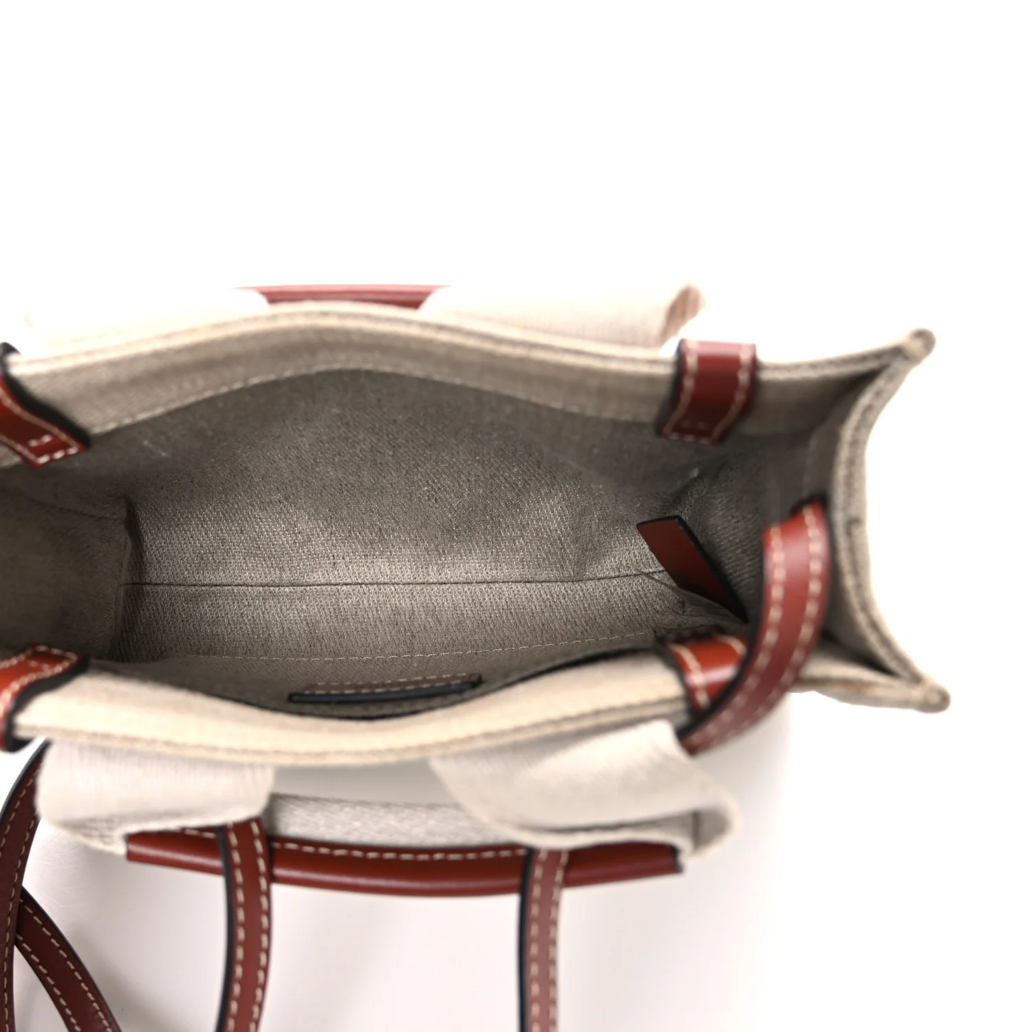 Cotton Calfskin Mini Woody Ribbon Tote White Brown - Image 5