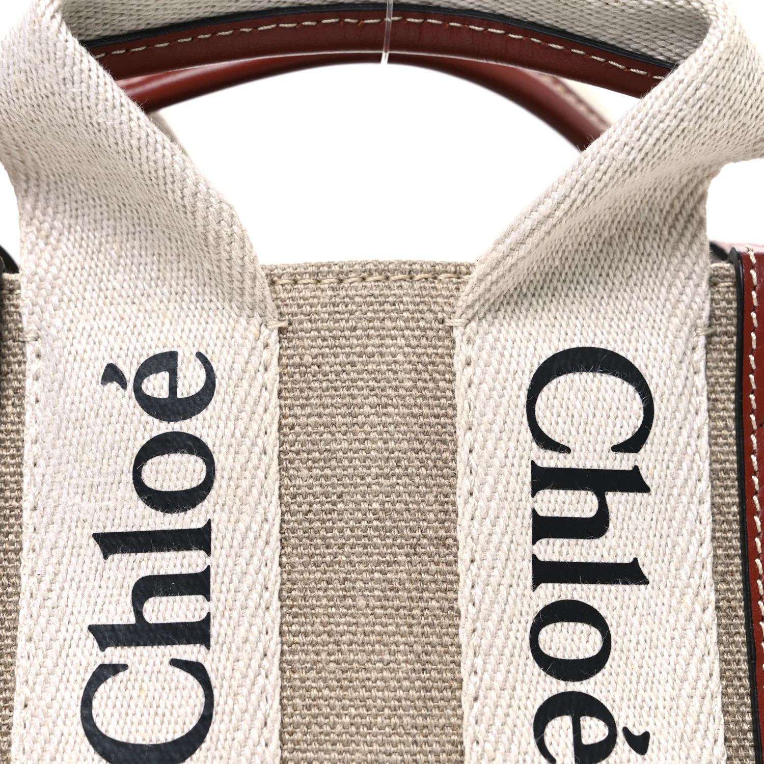 Cotton Calfskin Mini Woody Ribbon Tote White Brown - Image 8