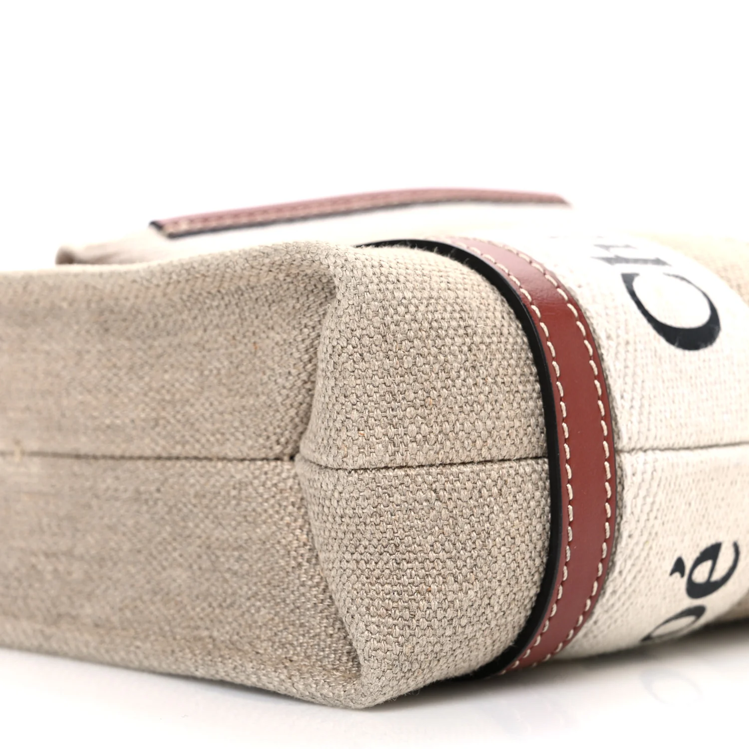 Cotton Calfskin Mini Woody Ribbon Tote White Brown - Image 9