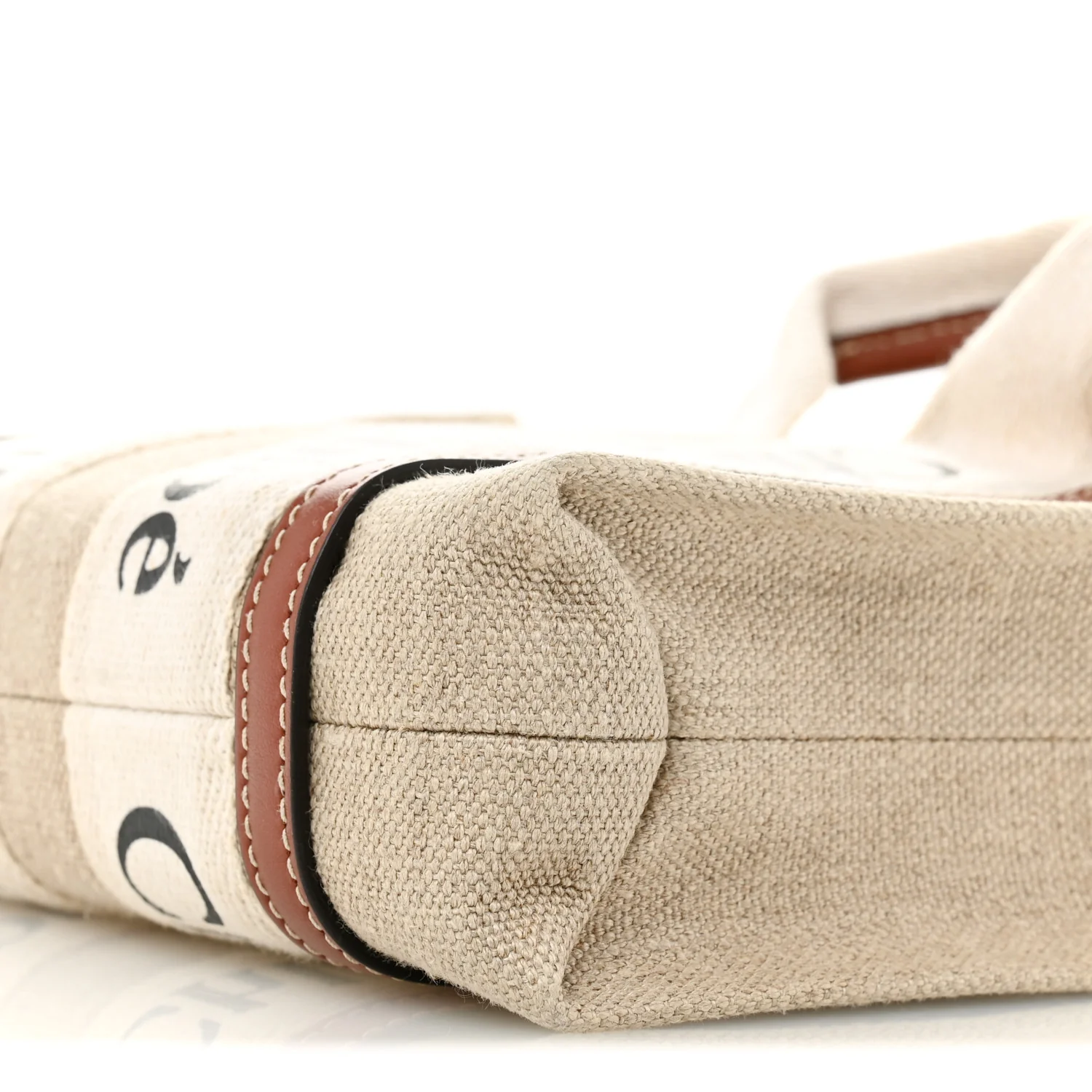 Cotton Calfskin Mini Woody Ribbon Tote White Brown - Image 10