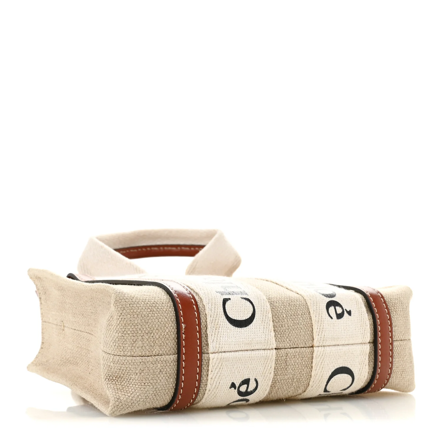 Cotton Calfskin Mini Woody Ribbon Tote White Brown - Image 4