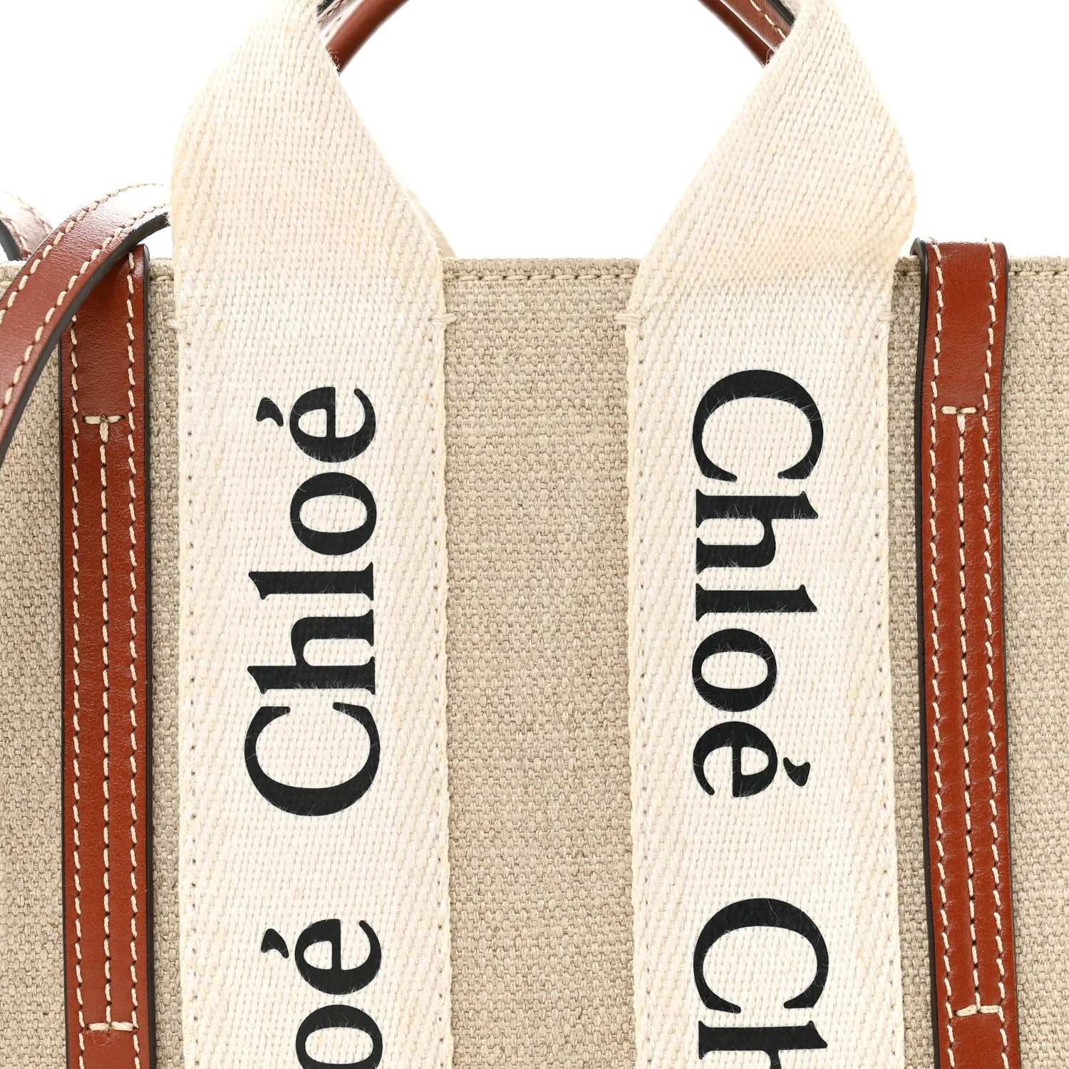 Cotton Calfskin Mini Woody Ribbon Tote White Brown - Image 8