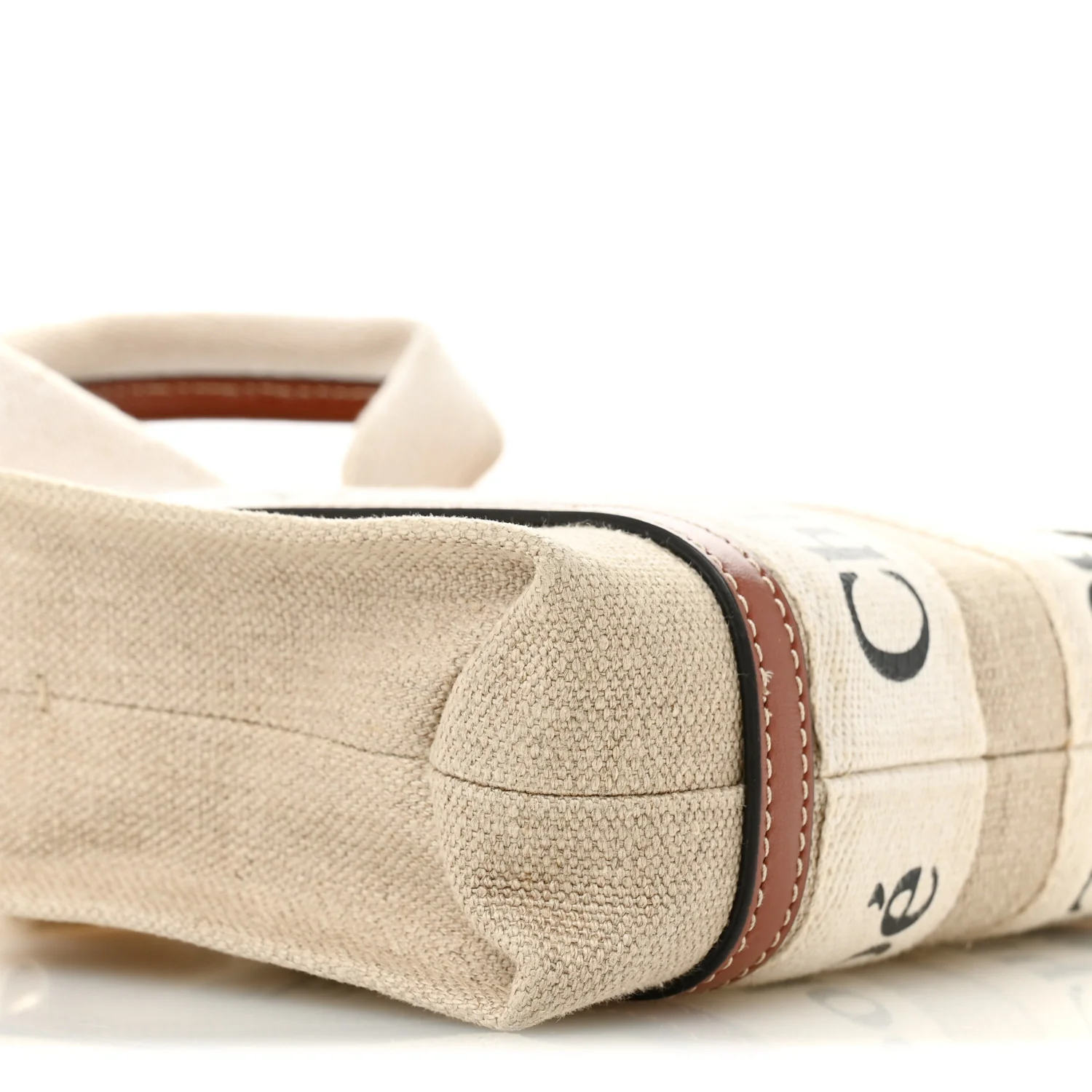 Cotton Calfskin Mini Woody Ribbon Tote White Brown - Image 9