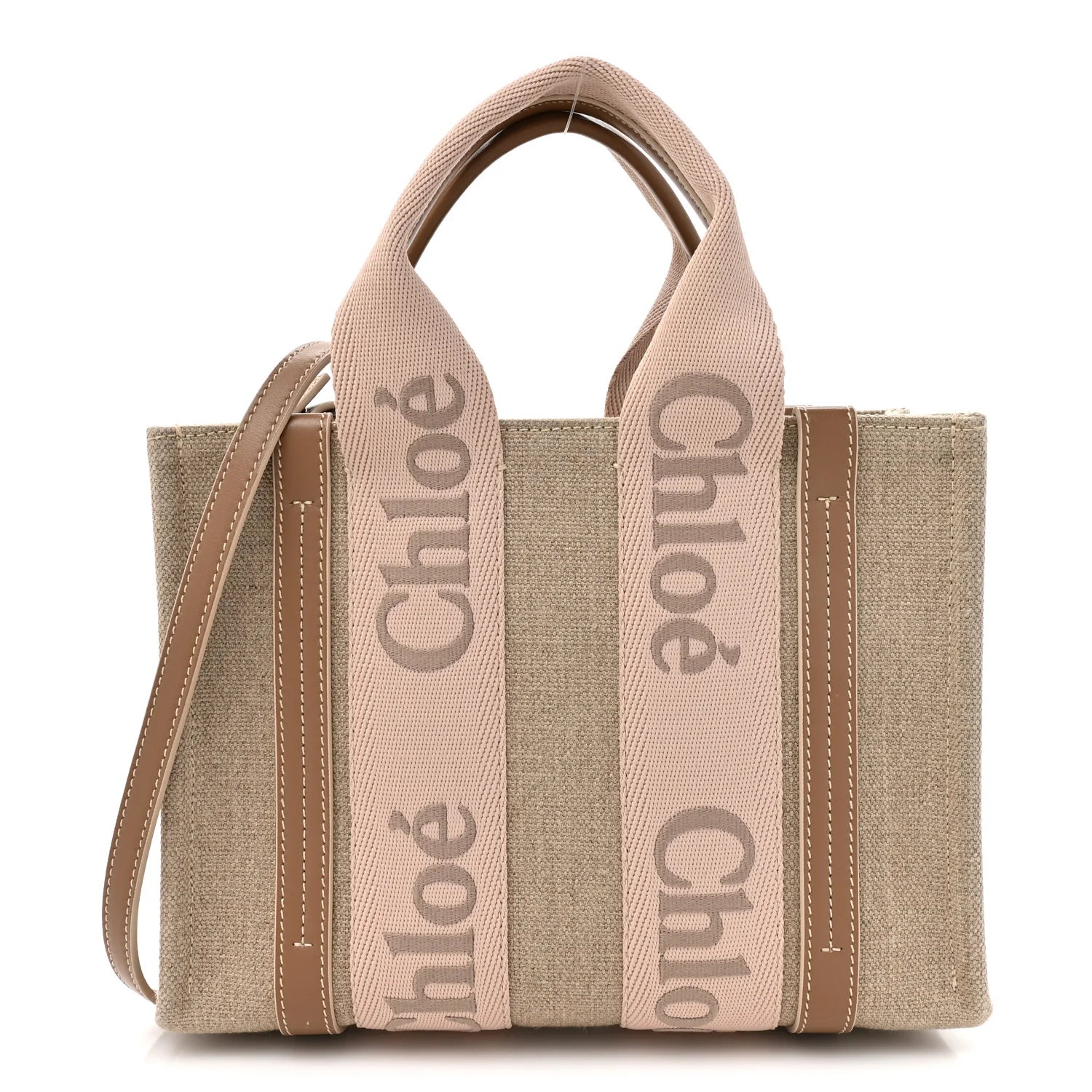 Cotton Calfskin Small Woody Ribbon Tote With Strap Blushy Beige - Image 2