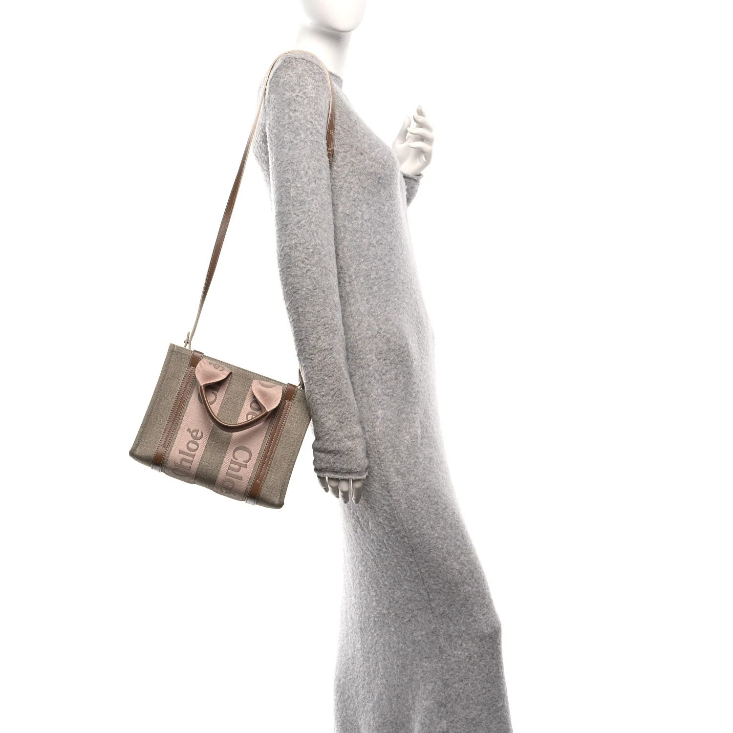 Cotton Calfskin Small Woody Ribbon Tote With Strap Blushy Beige - Image 3