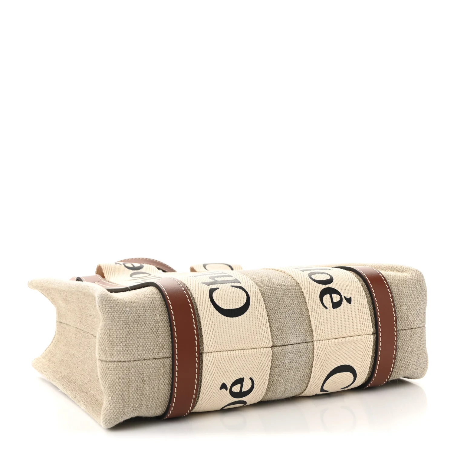 Cotton Calfskin Small Woody Ribbon Tote With Strap White Brown - Image 4
