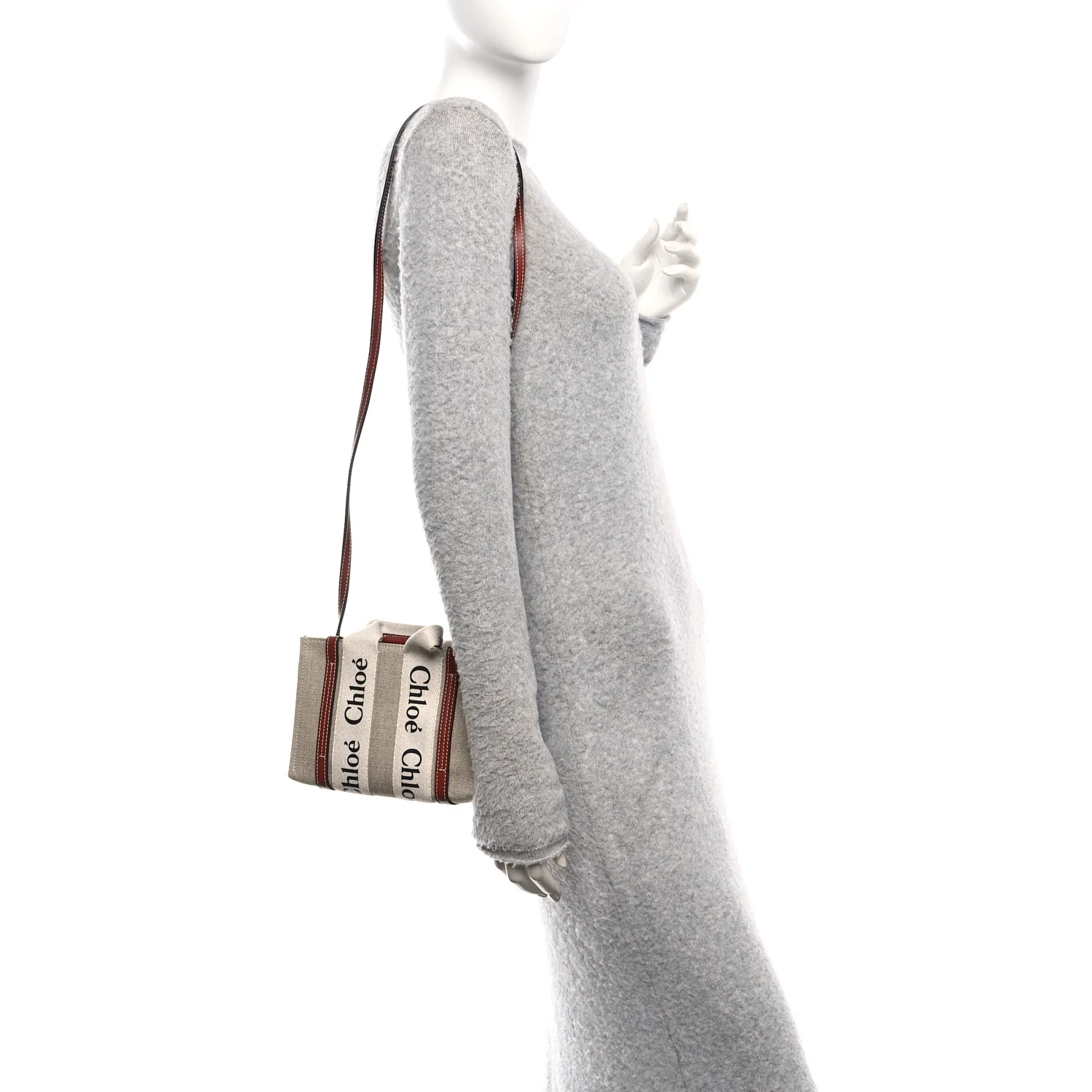 Cotton Calfskin Small Woody Ribbon Tote With Strap White Brown - Image 2