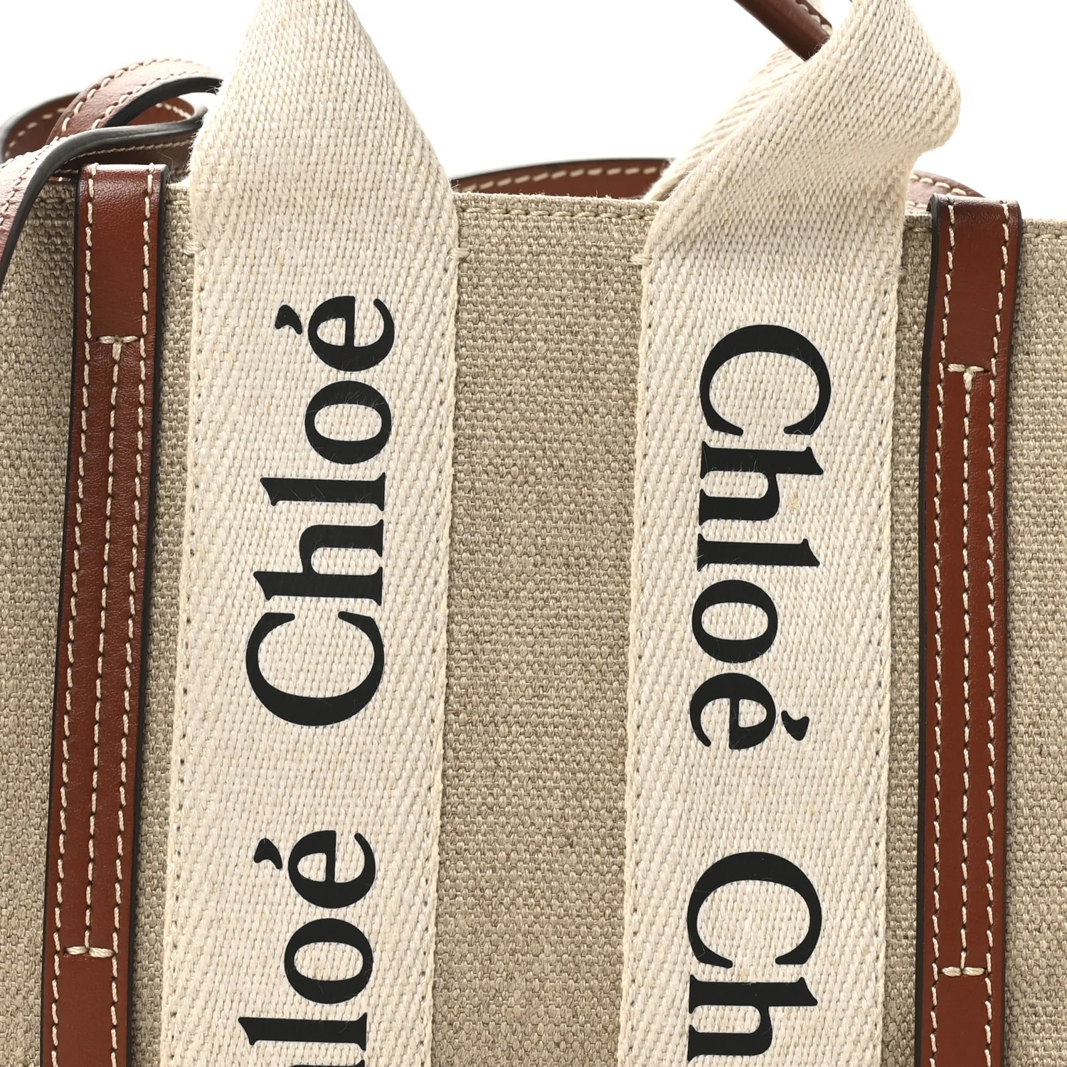 Cotton Calfskin Small Woody Ribbon Tote With Strap White Brown - Image 7