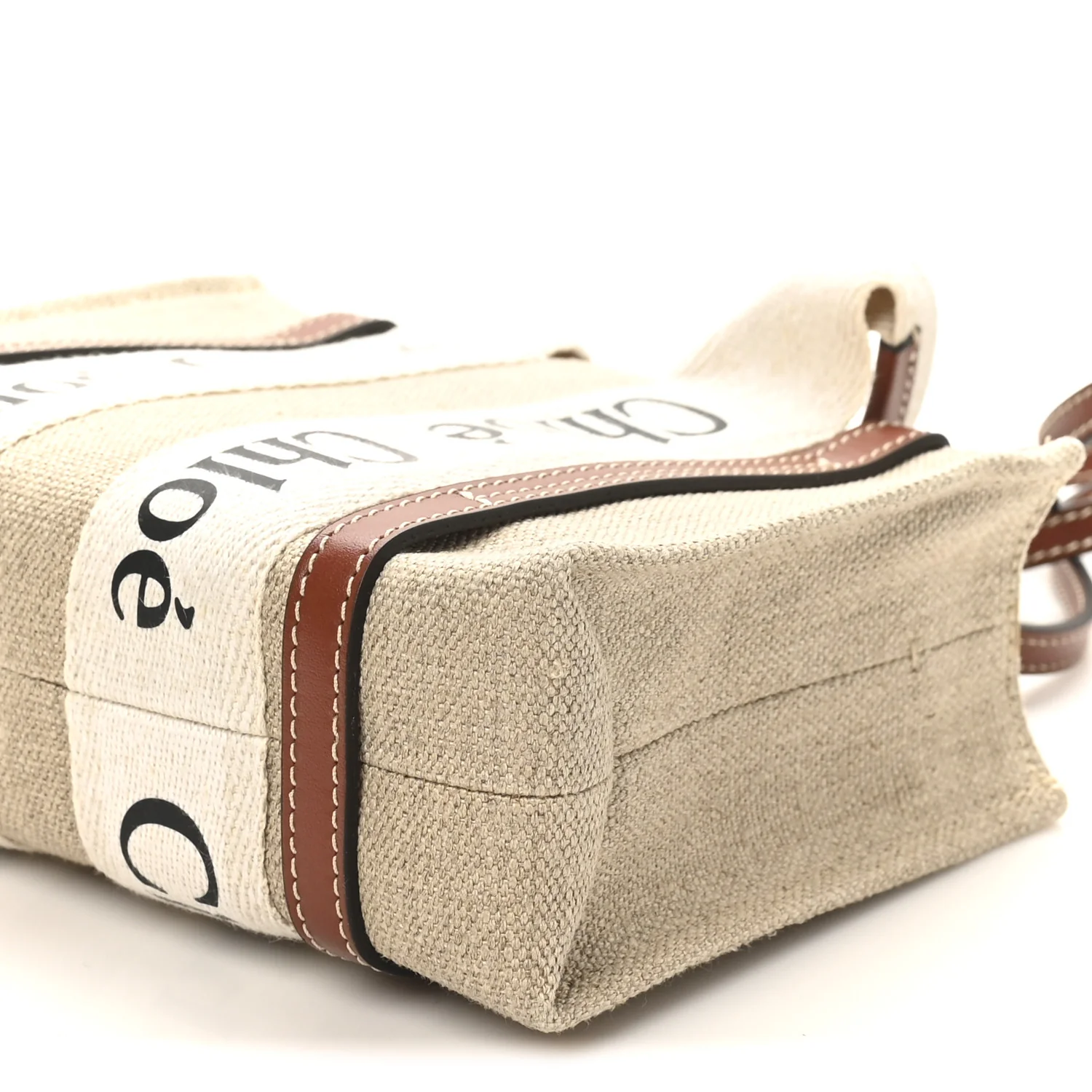 Cotton Calfskin Small Woody Ribbon Tote With Strap White Brown - Image 9