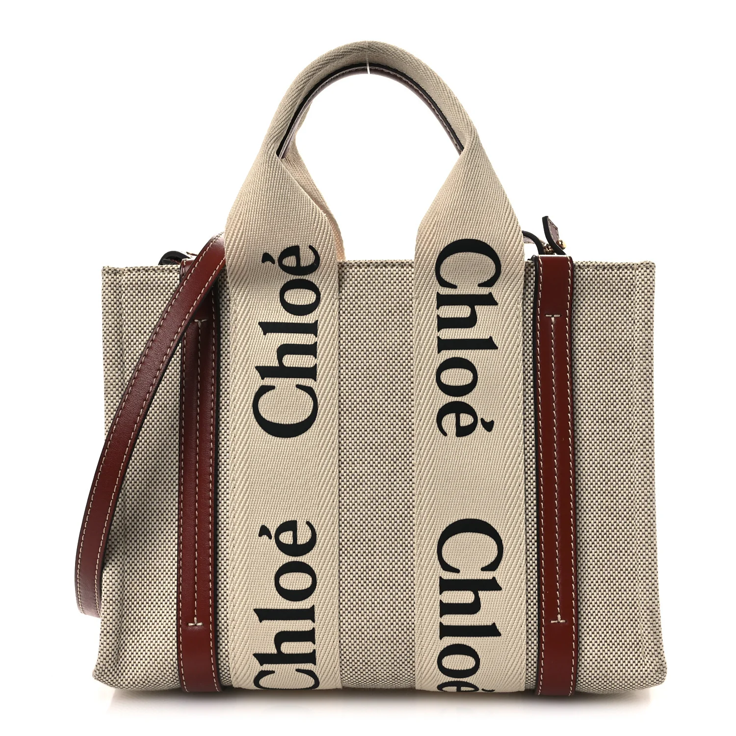 Cotton Calfskin Small Woody Ribbon Tote With Strap White Brown