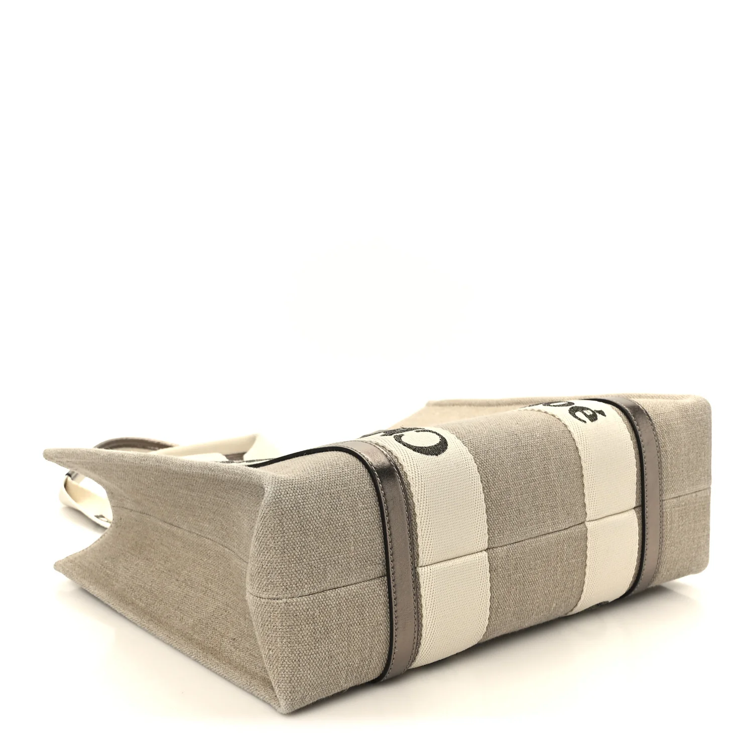 Cotton Metallic Calfskin Medium Woody Ribbon Tote Shiny Grey - Image 4