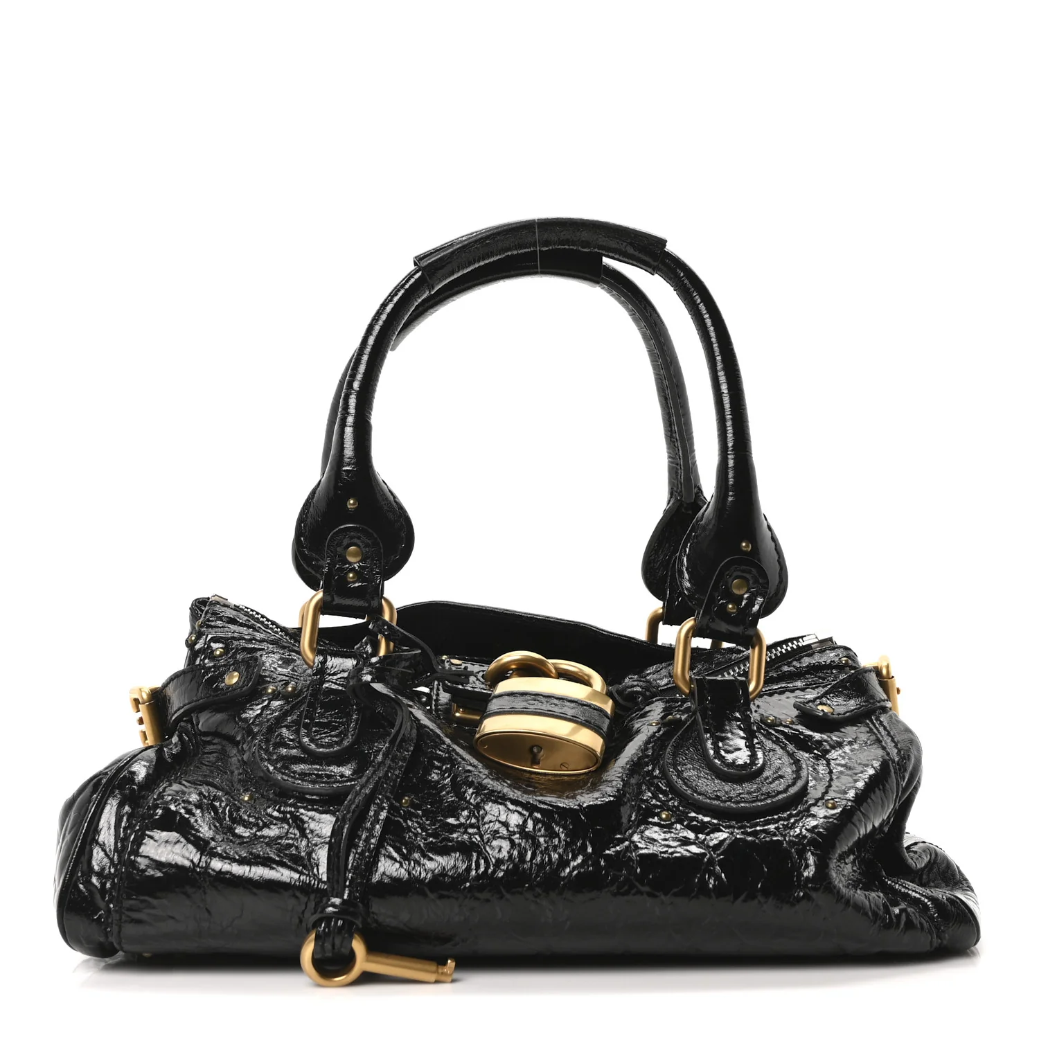 Crinkled Patent Medium Paddington Satchel Black