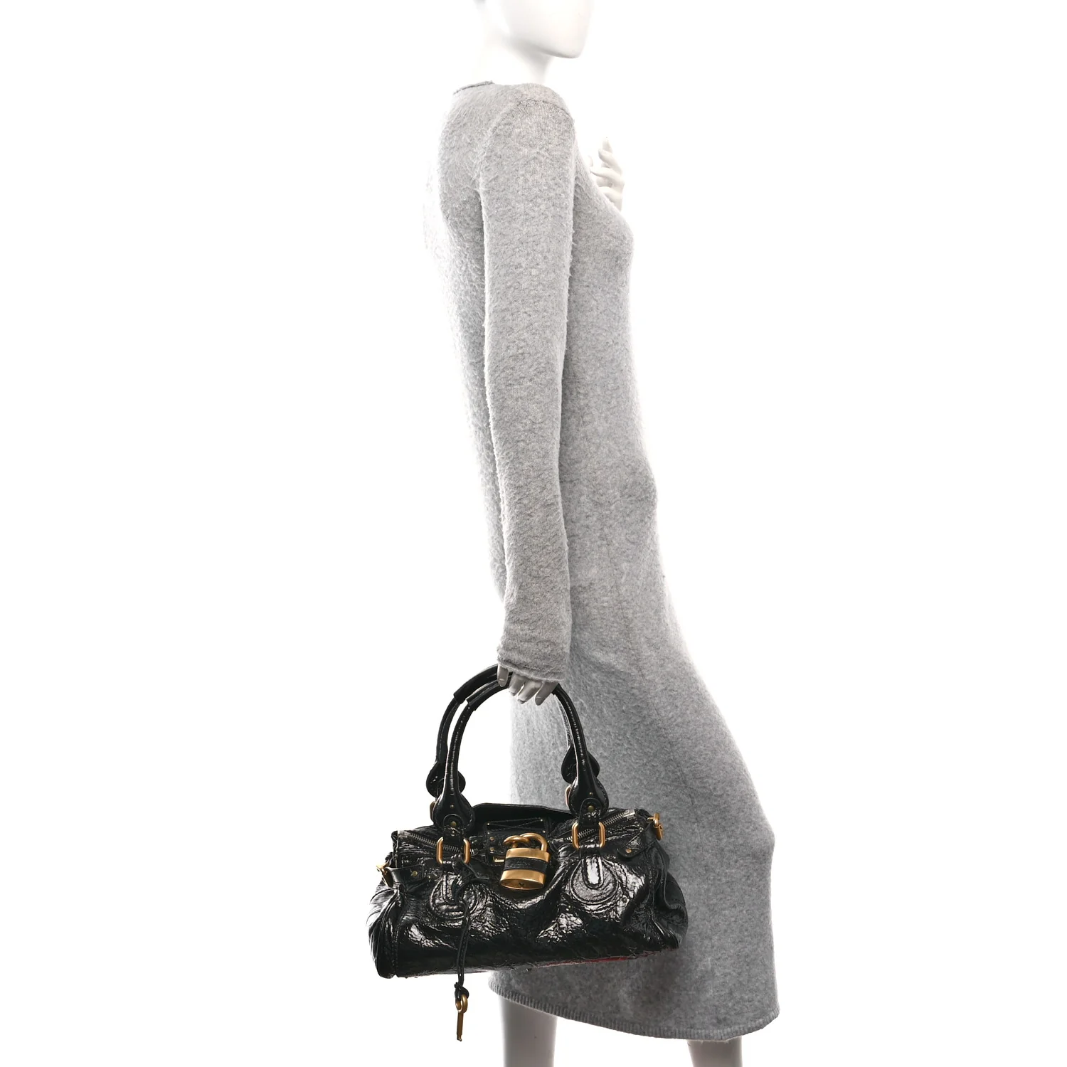 Crinkled Patent Medium Paddington Satchel Black - Image 2