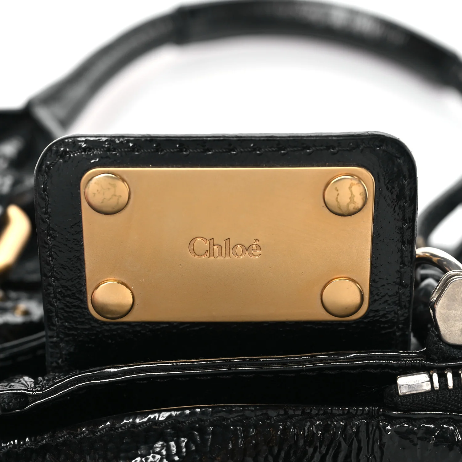 Crinkled Patent Medium Paddington Satchel Black - Image 6