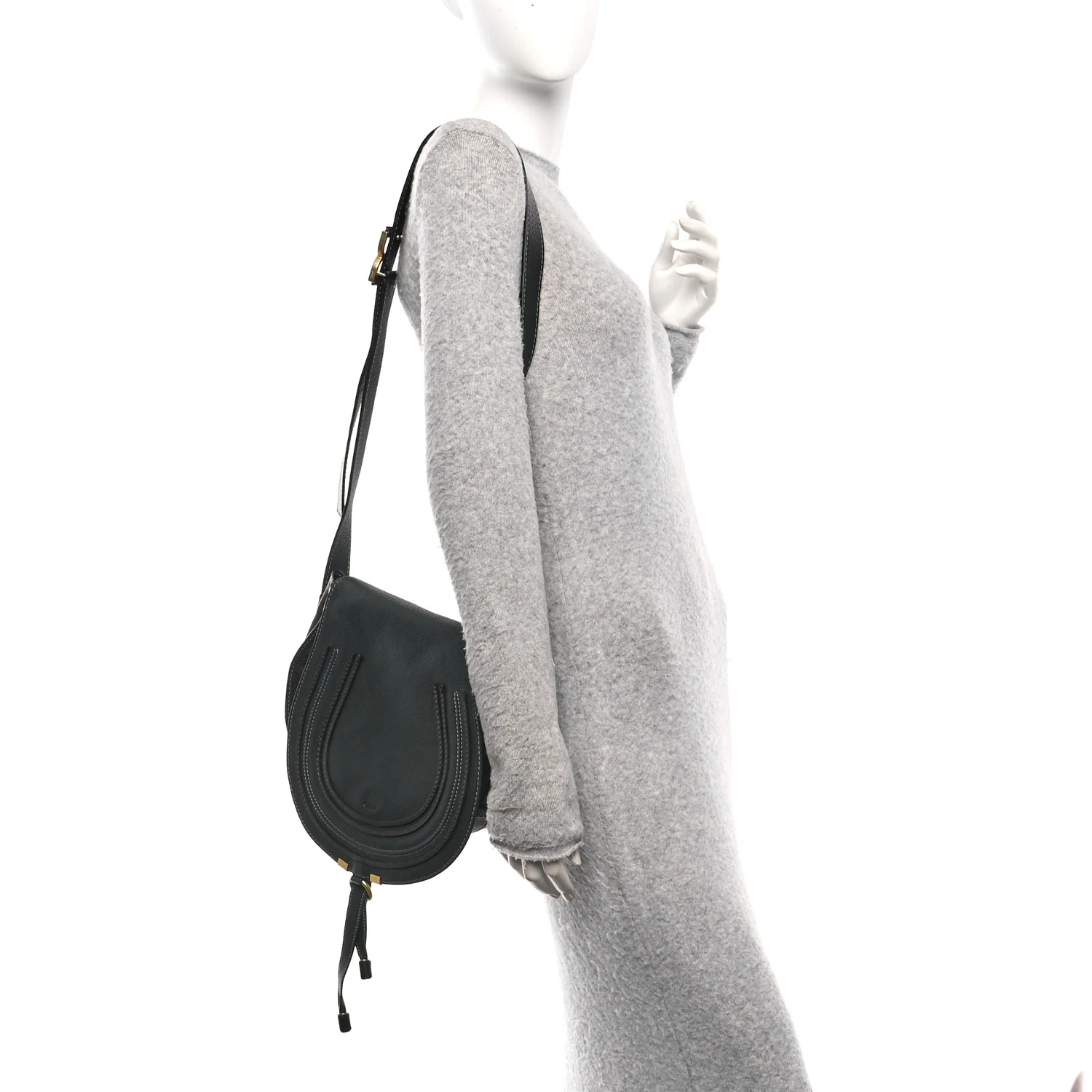 Grained Calfskin Medium Marcie Saddle Bag Black - Image 2