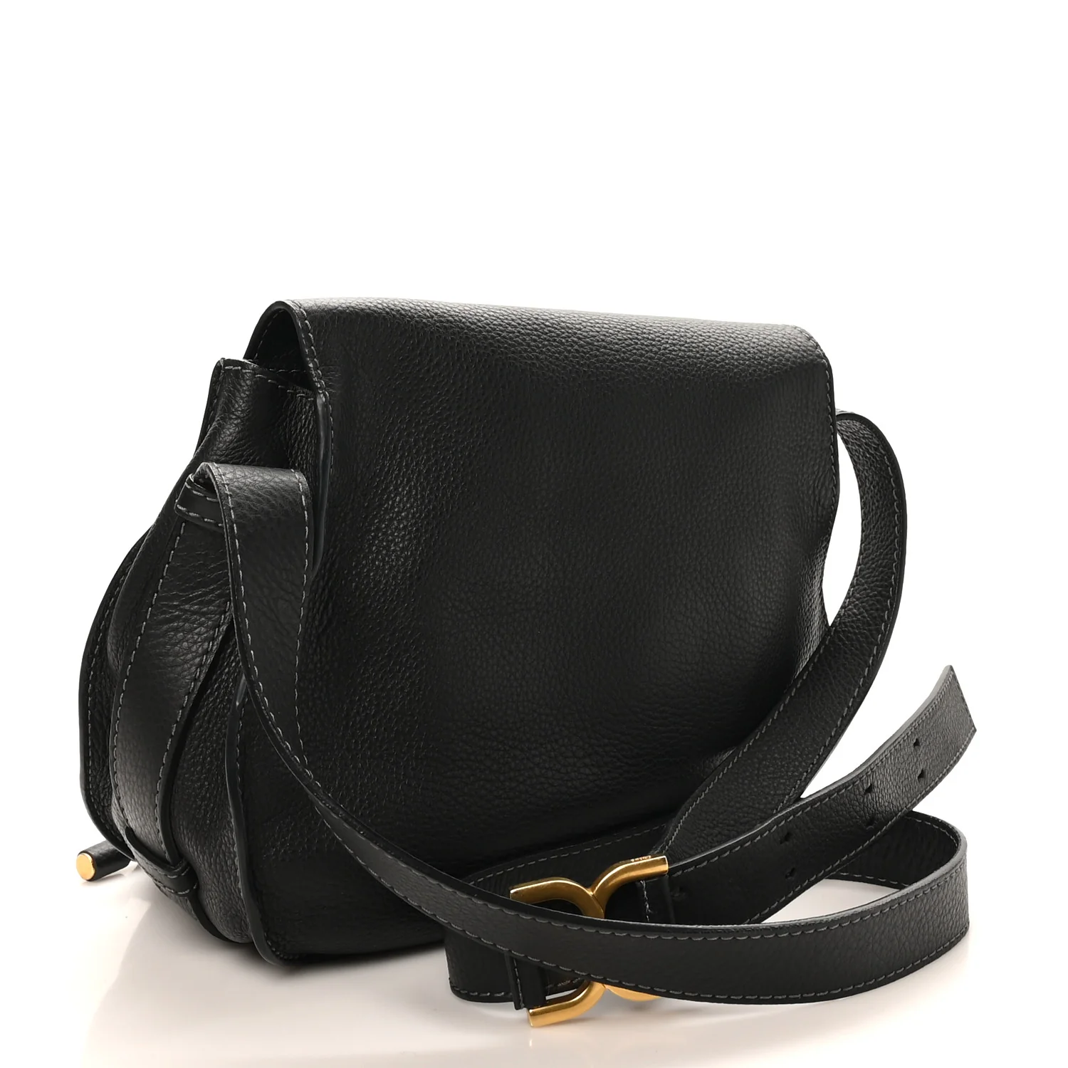 Grained Calfskin Medium Marcie Saddle Bag Black - Image 3