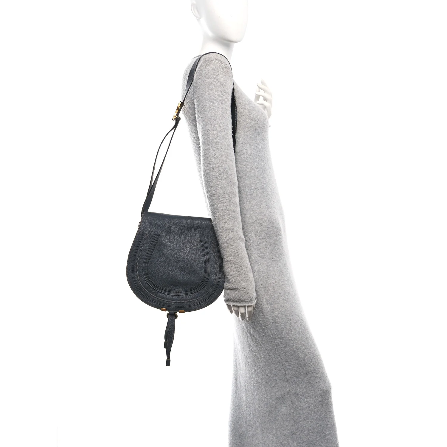 Grained Calfskin Medium Marcie Saddle Bag Iron Grey - Image 2