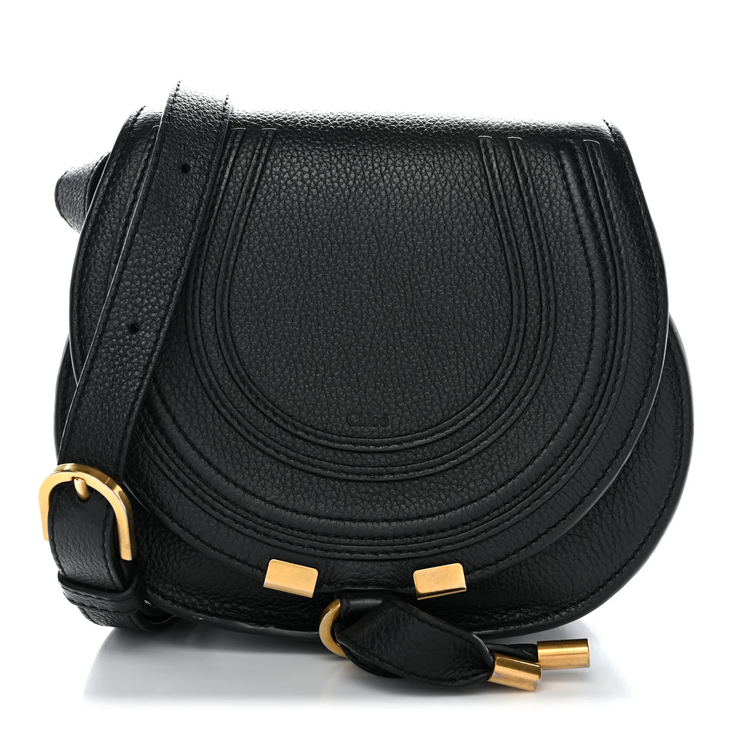 Grained Calfskin Small Marcie Saddle Bag Black