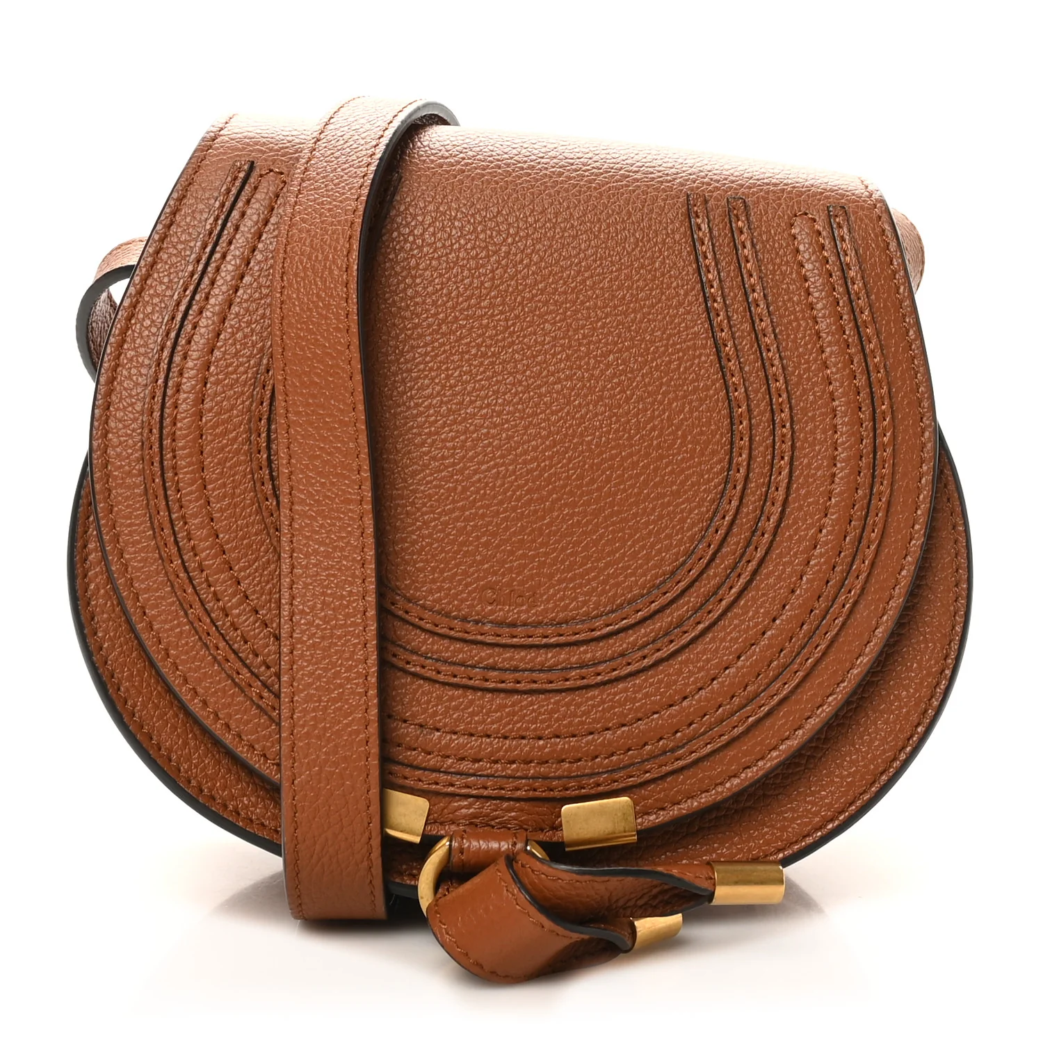 Grained Calfskin Small Marcie Saddle Bag Tan