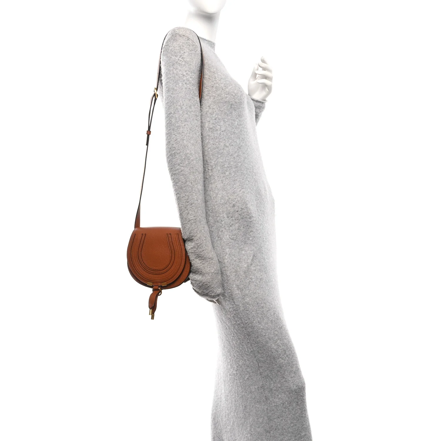 Grained Calfskin Small Marcie Saddle Bag Tan - Image 3