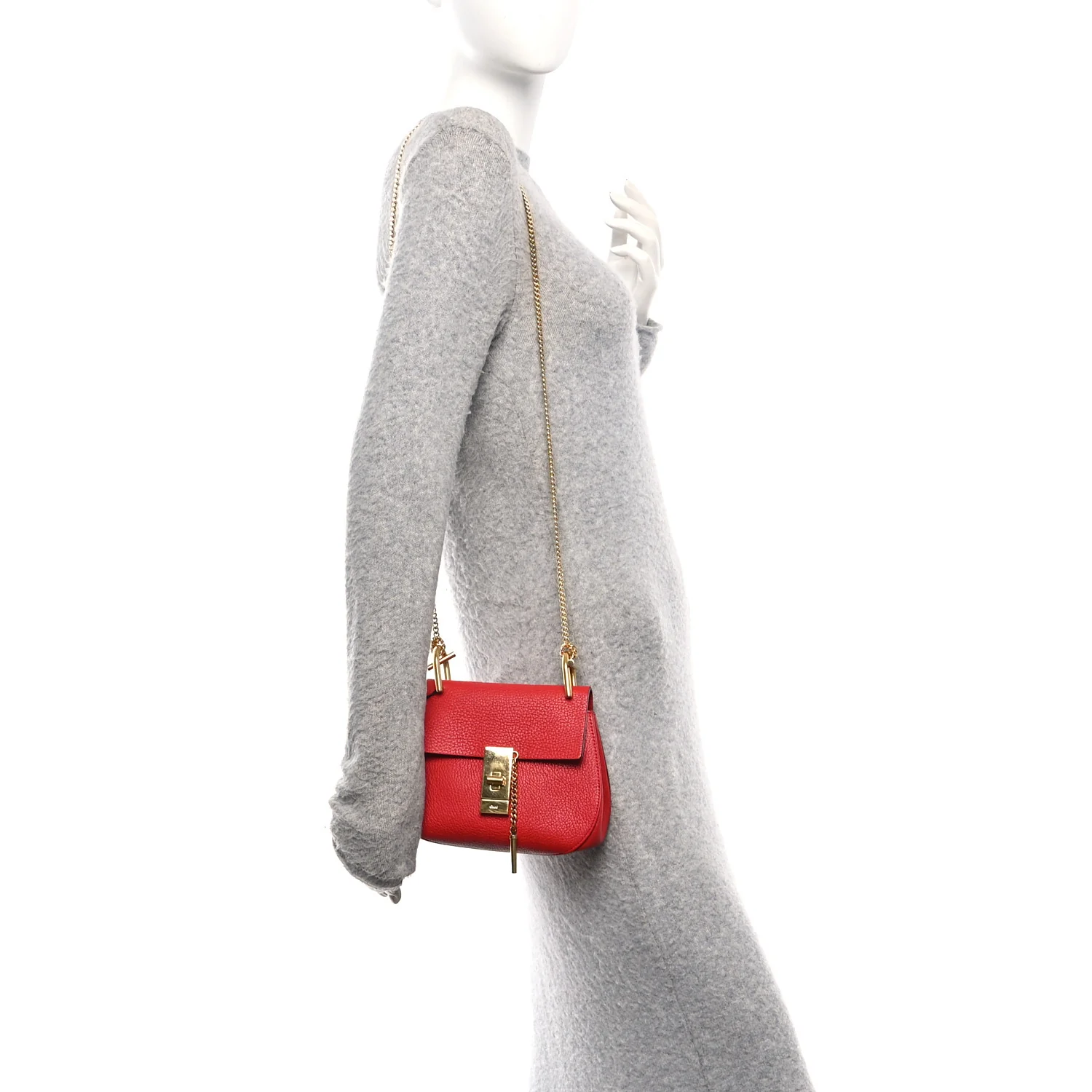 Grained Lambskin Mini Drew Shoulder Bag Plaid Red - Image 2