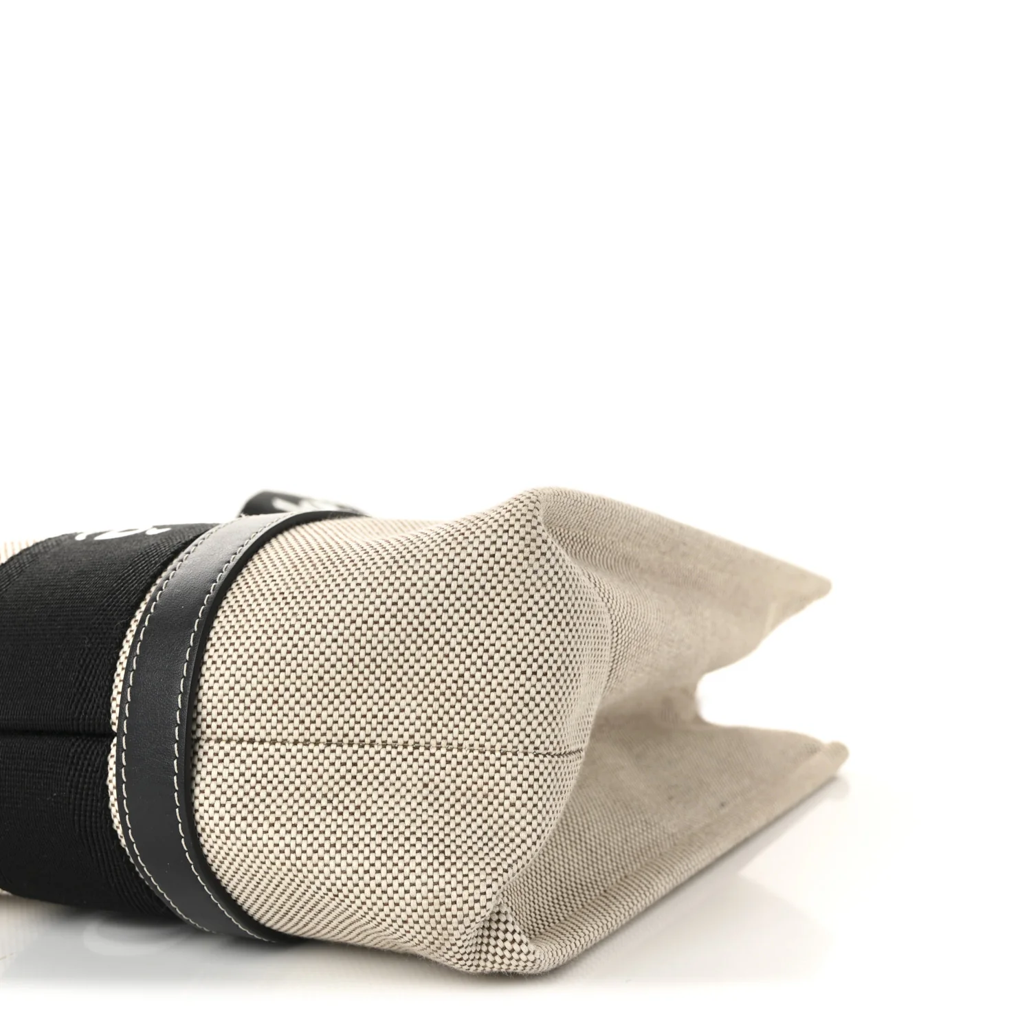 Linen Calfskin Medium Woody Ribbon Tote Black Blue - Image 10