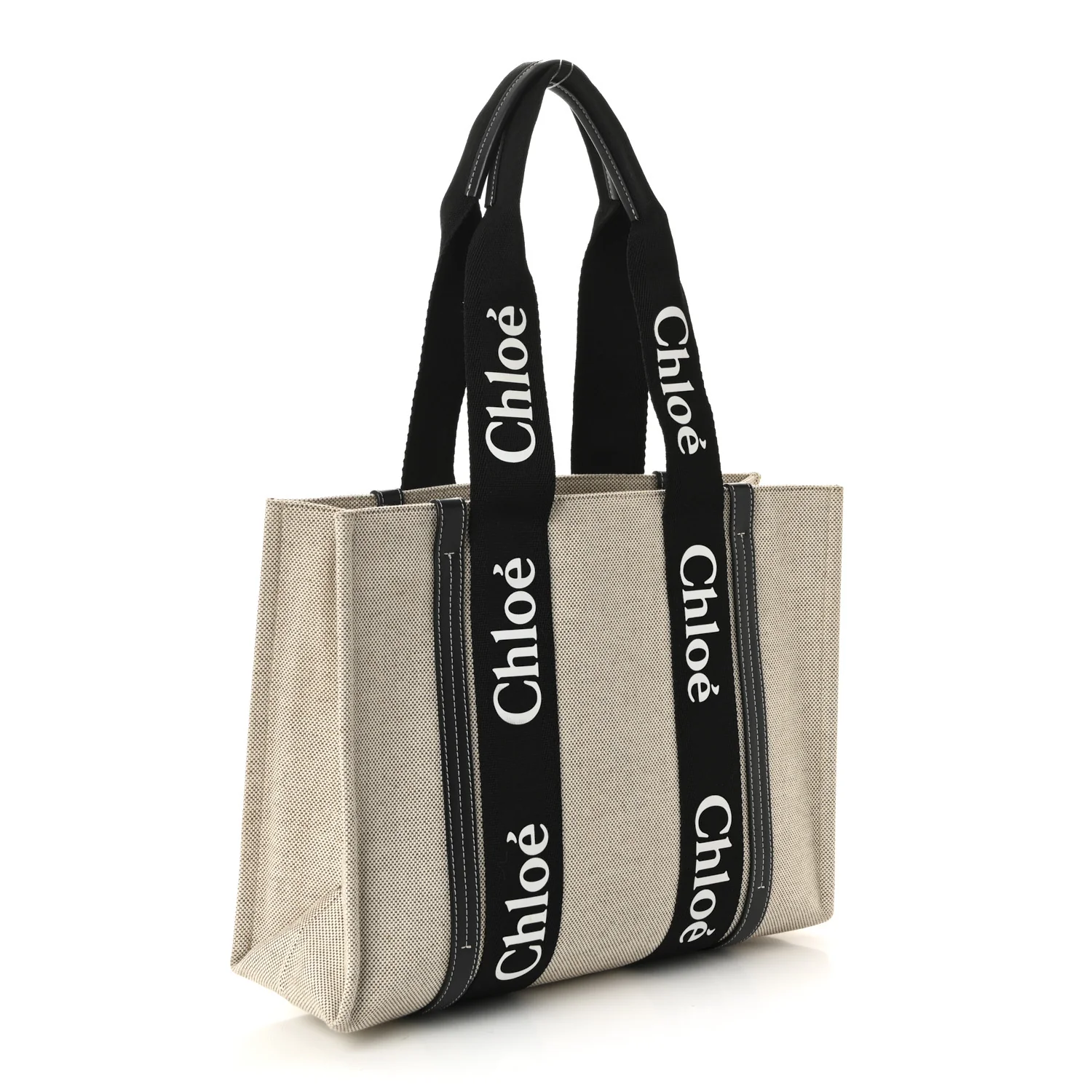 Linen Calfskin Medium Woody Ribbon Tote Black Blue - Image 3