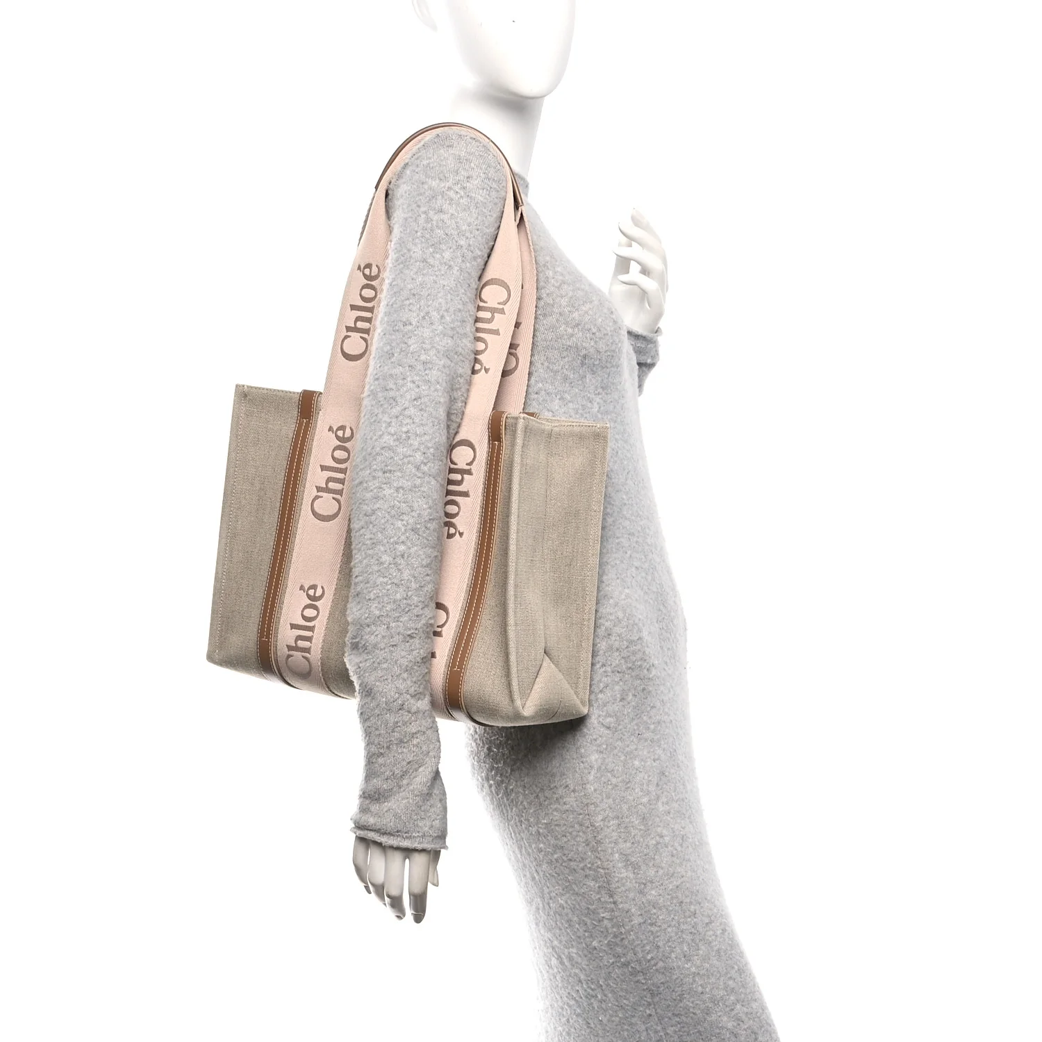 Linen Calfskin Medium Woody Ribbon Tote Blushy Beige - Image 2