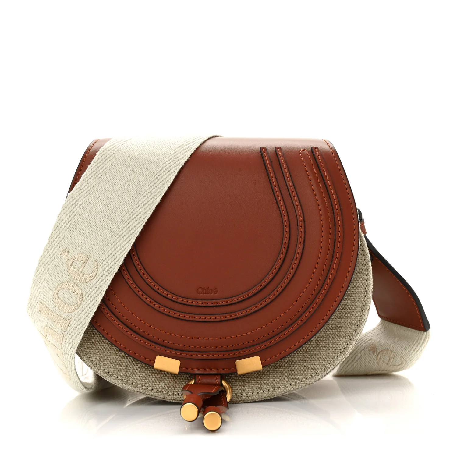 Linen Calfskin Small Marcie Saddle Bag Sepia Brown
