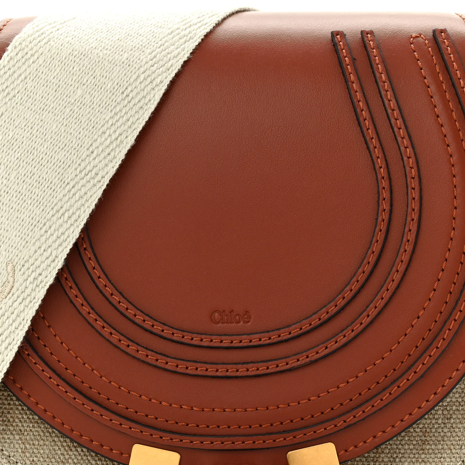 Linen Calfskin Small Marcie Saddle Bag Sepia Brown - Image 7