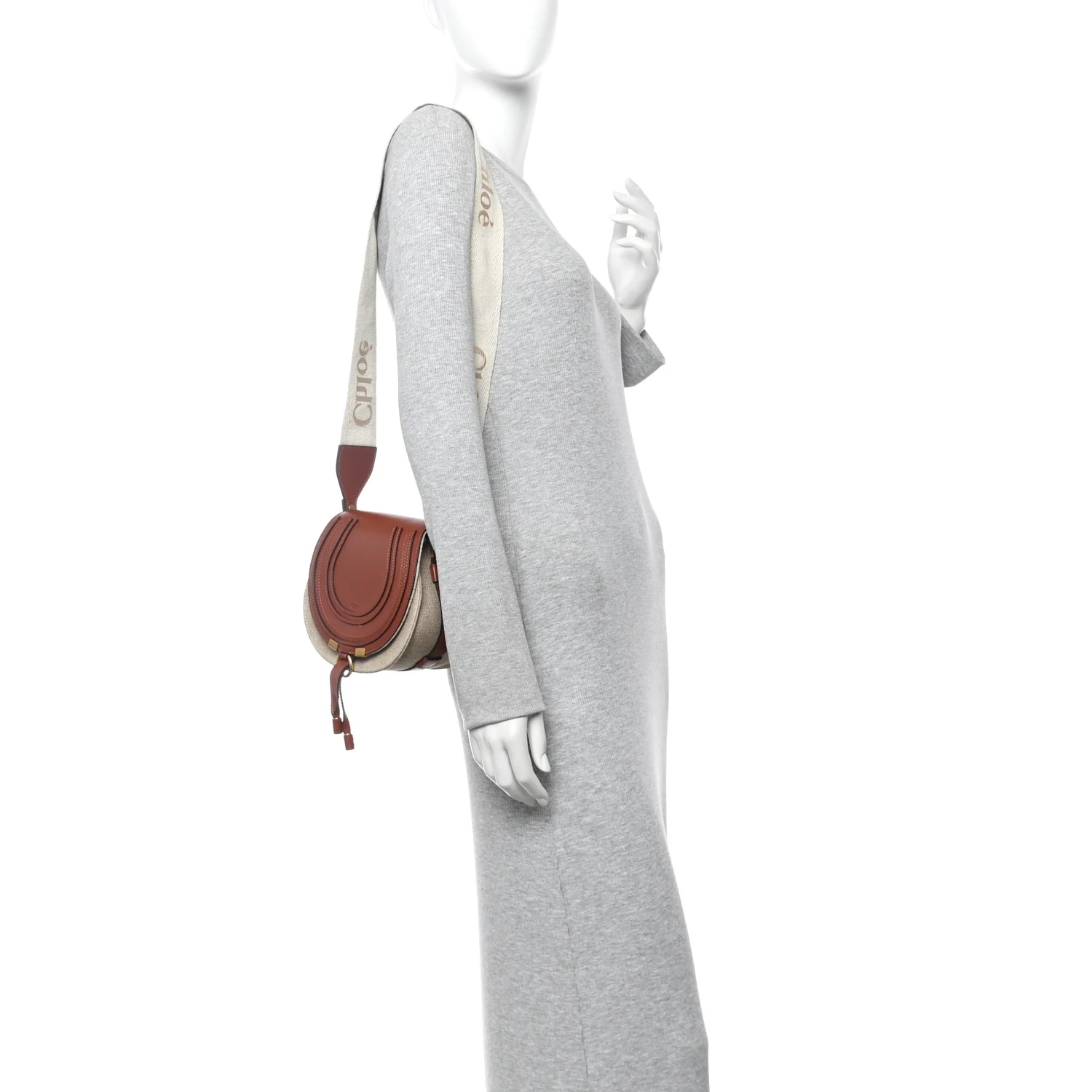 Linen Calfskin Small Marcie Saddle Bag Sepia Brown - Image 2