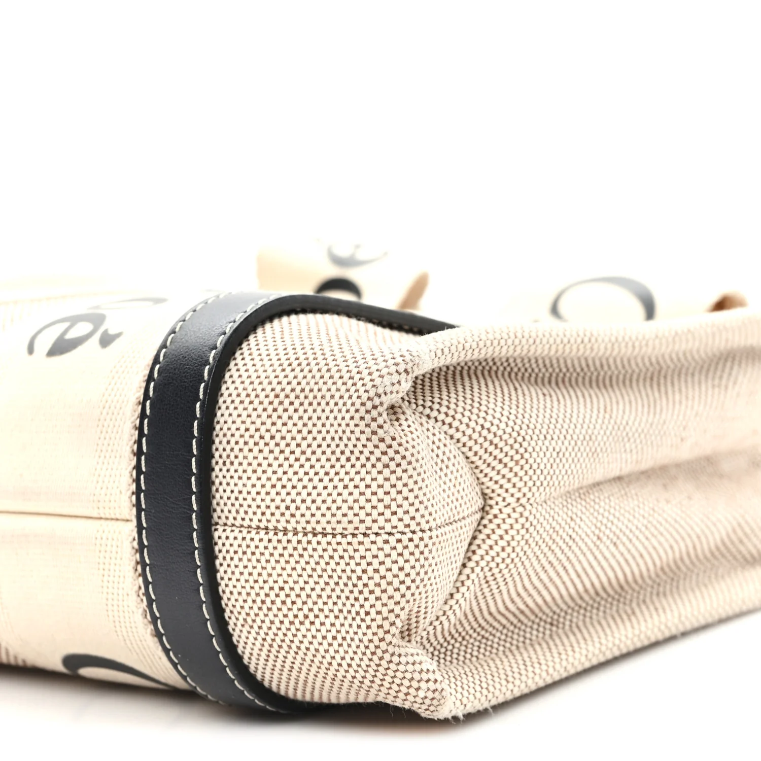 Linen Calfskin Small Woody Ribbon Tote With Strap White Navy - Image 10