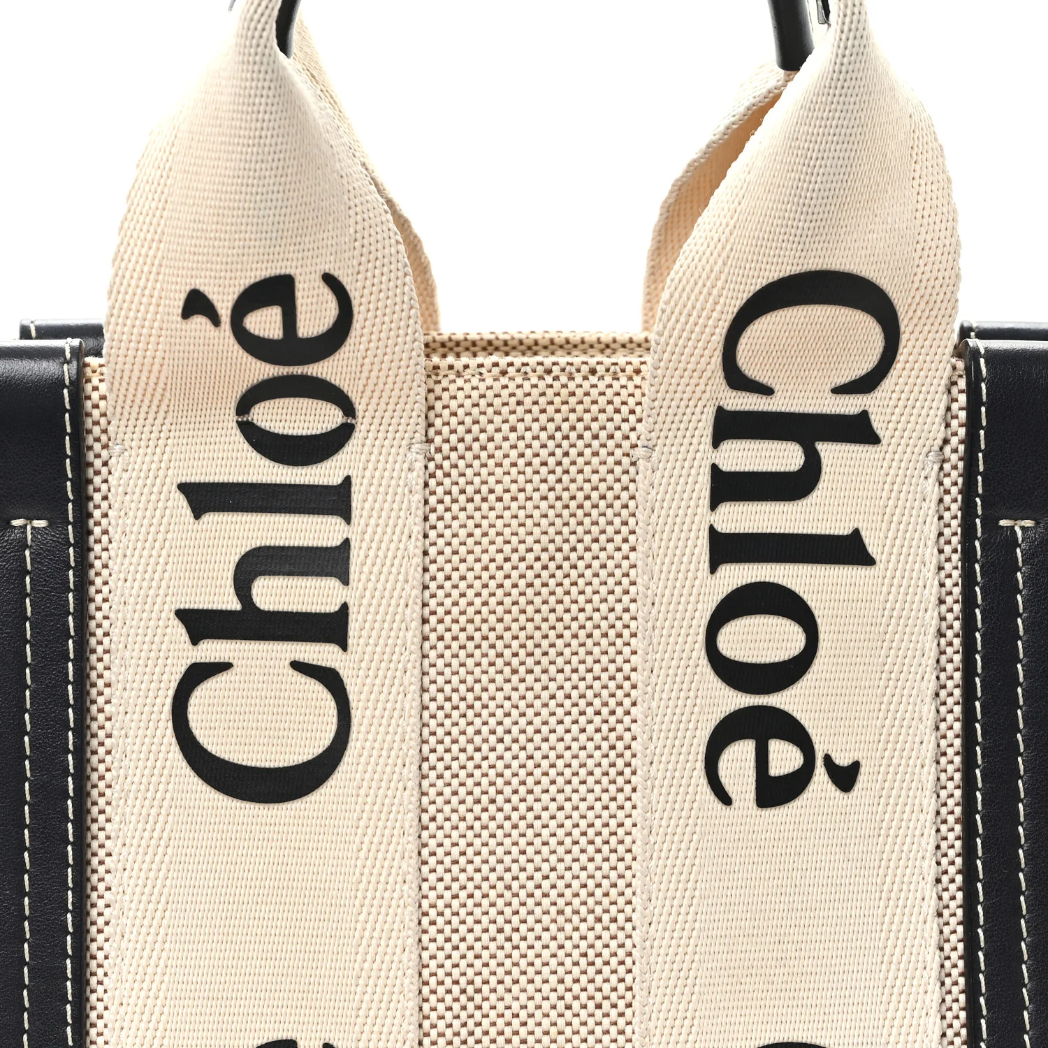 Linen Calfskin Small Woody Ribbon Tote With Strap White Navy - Image 8