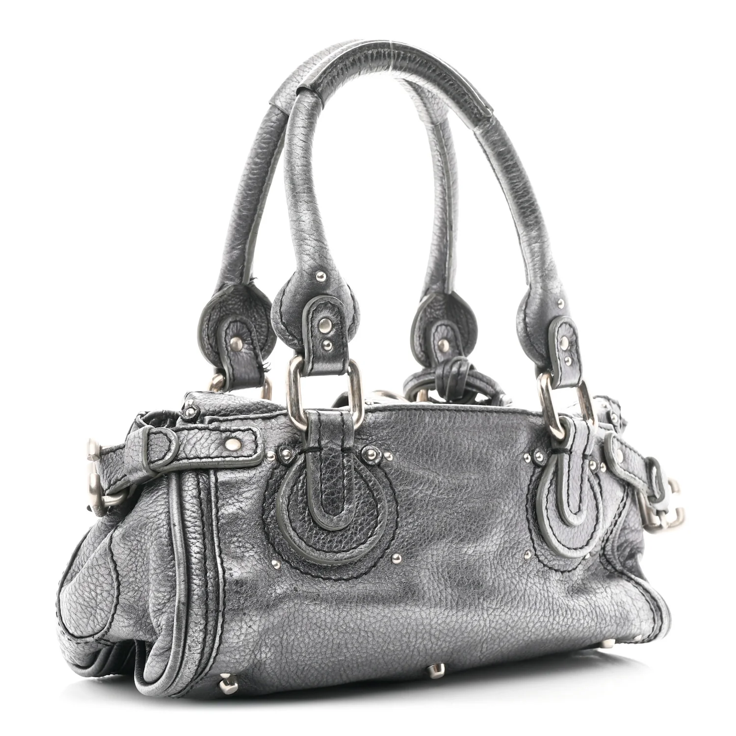 Metallic Calfskin Medium Paddington Satchel Grey - Image 3