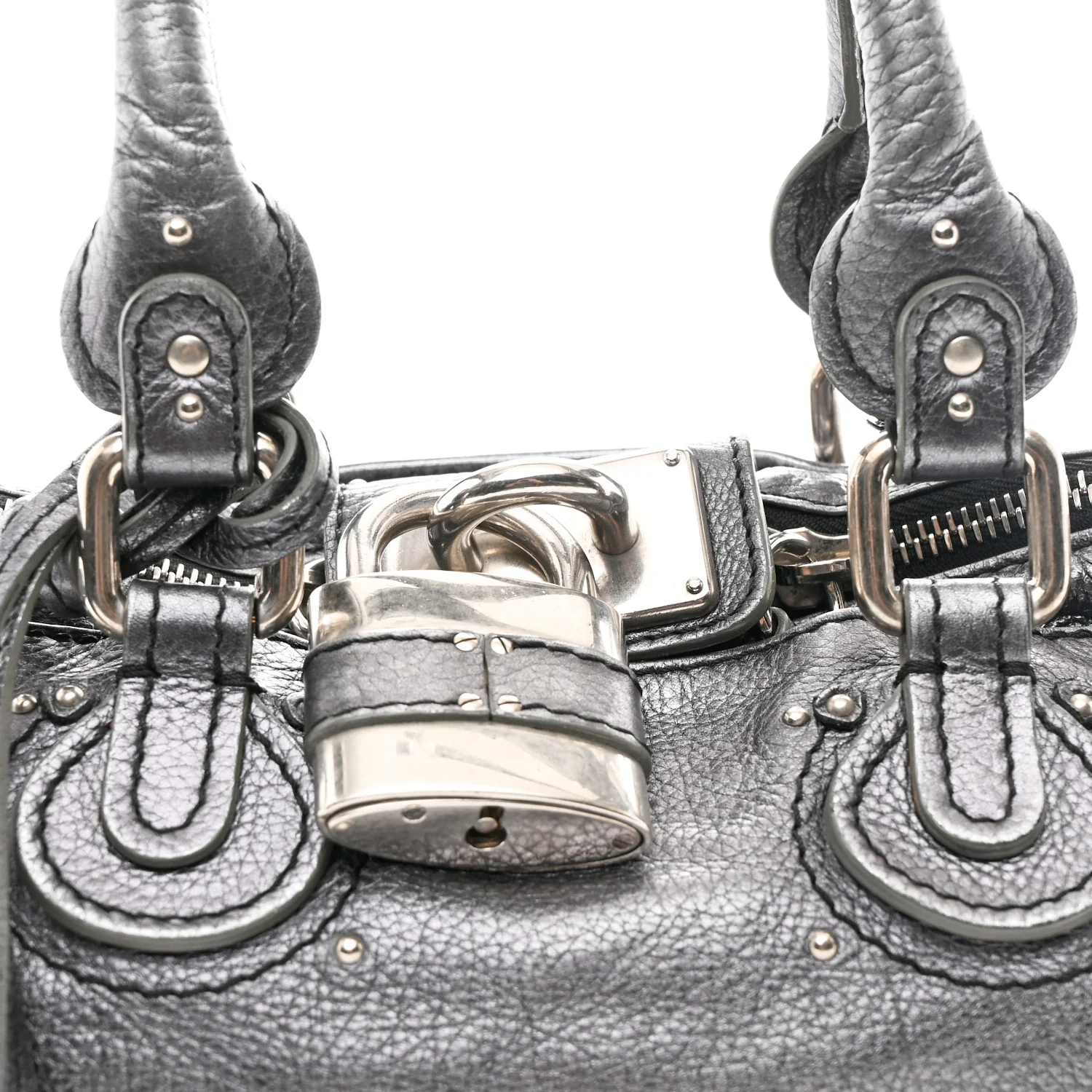 Metallic Calfskin Medium Paddington Satchel Grey - Image 8