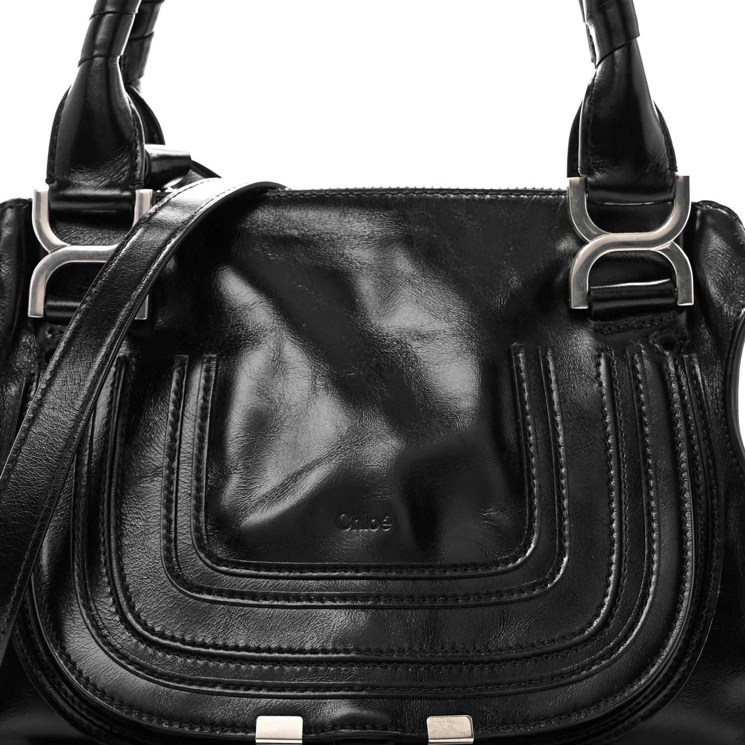 Natural Shiny Calfskin Small Marcie Satchel Black - Image 8