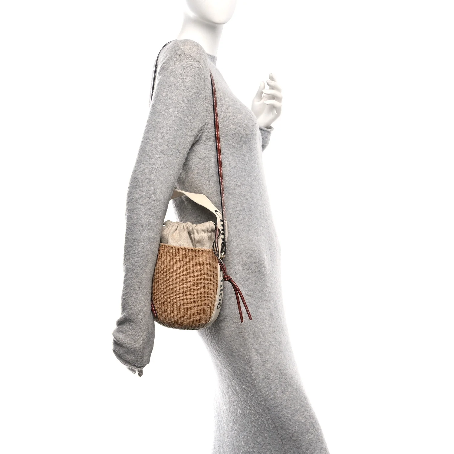 Raffia Calfskin Small Woody Basket Bag Brown - Image 2