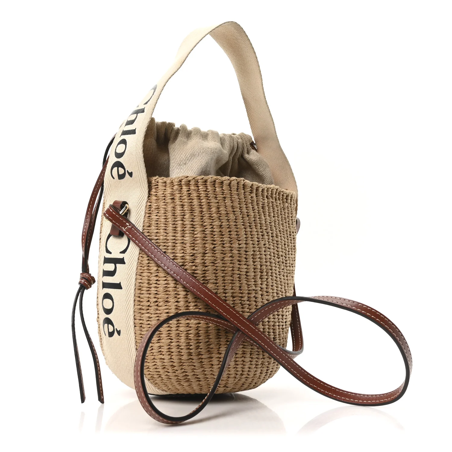 Raffia Calfskin Small Woody Basket Bag Brown - Image 3