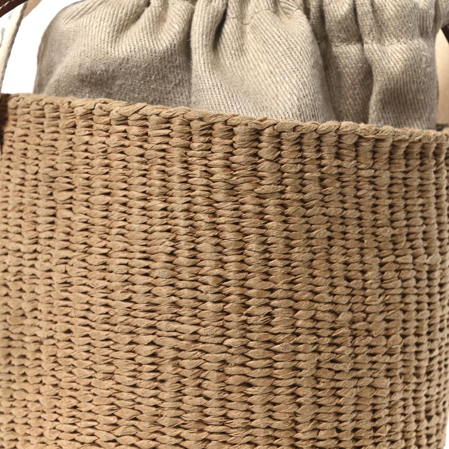 Raffia Calfskin Small Woody Basket Bag Brown - Image 8