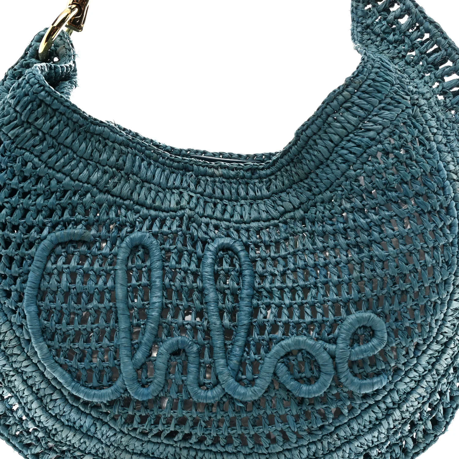 Raffia Calfskin Summer Banana Hobo Stormy Sea - Image 8