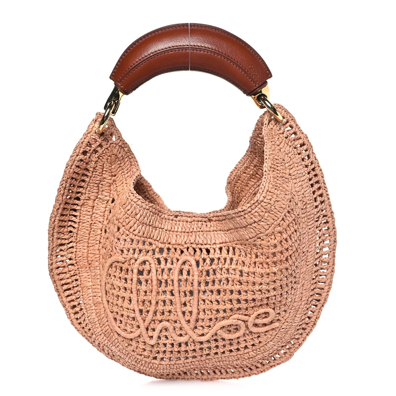 Raffia Calfskin Summer Banana Hobo Summery Beige
