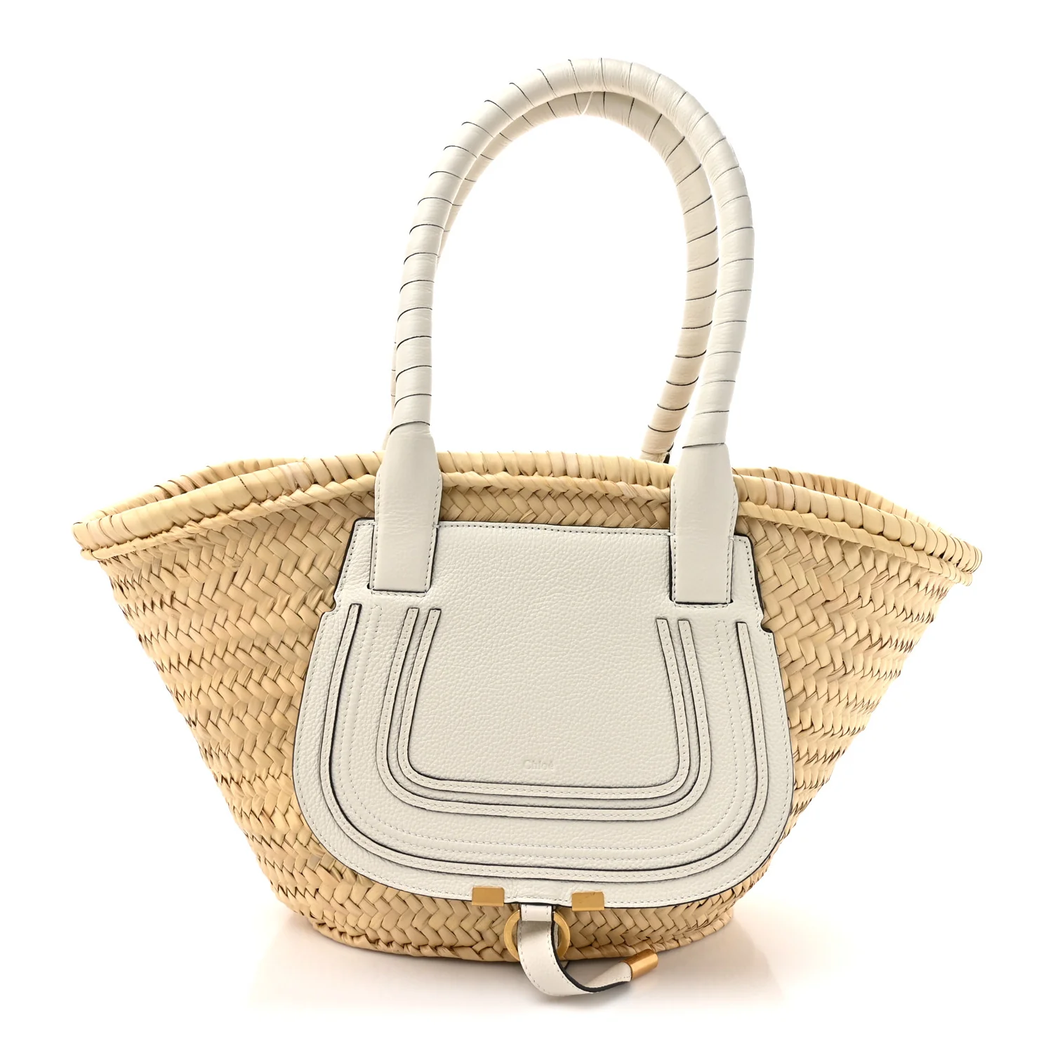 Raffia Grain Calfskin Medium Marcie Basket White